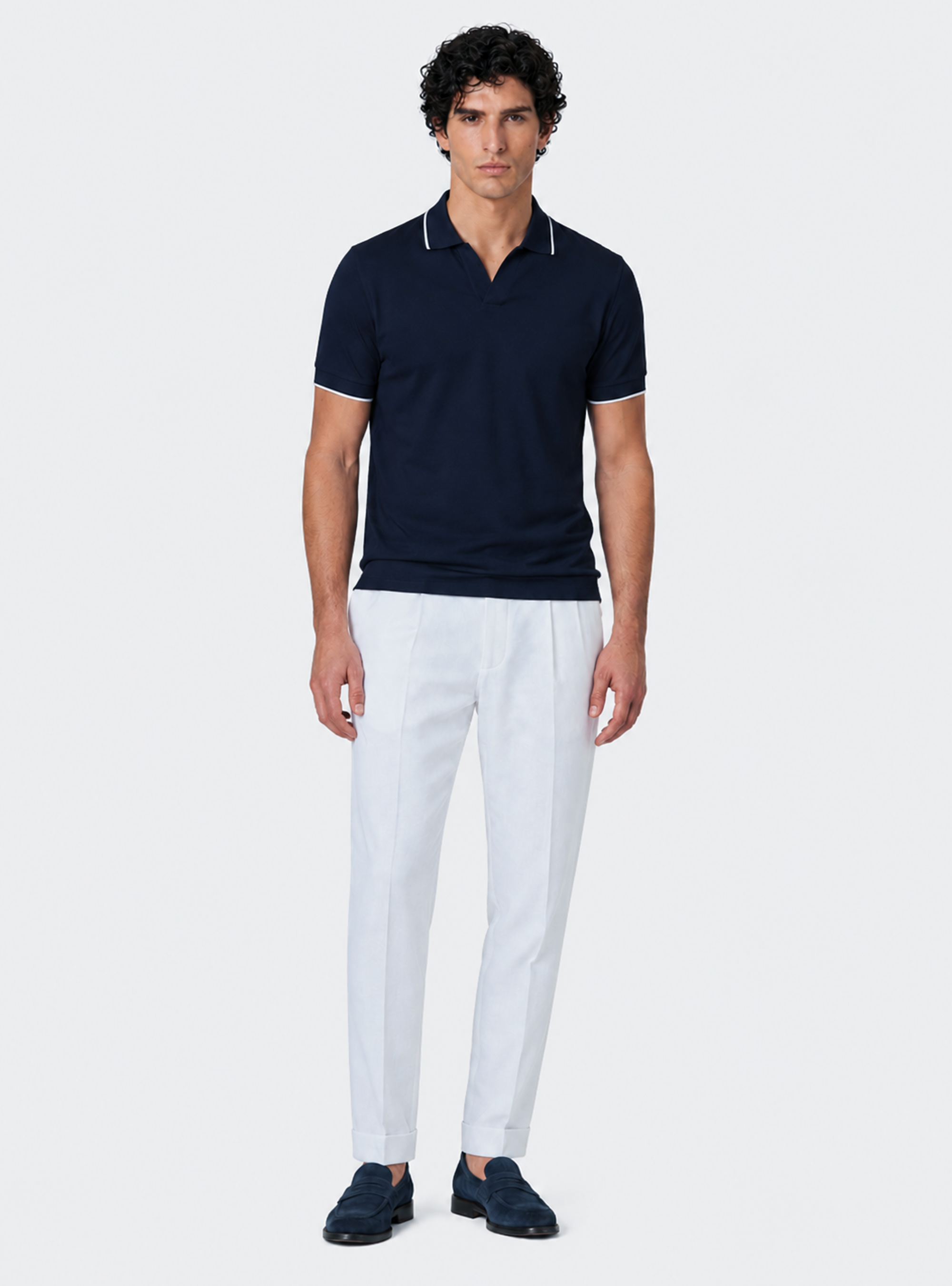 Polo GT01 senza bottoni in piquet stretch, BLU NAVY