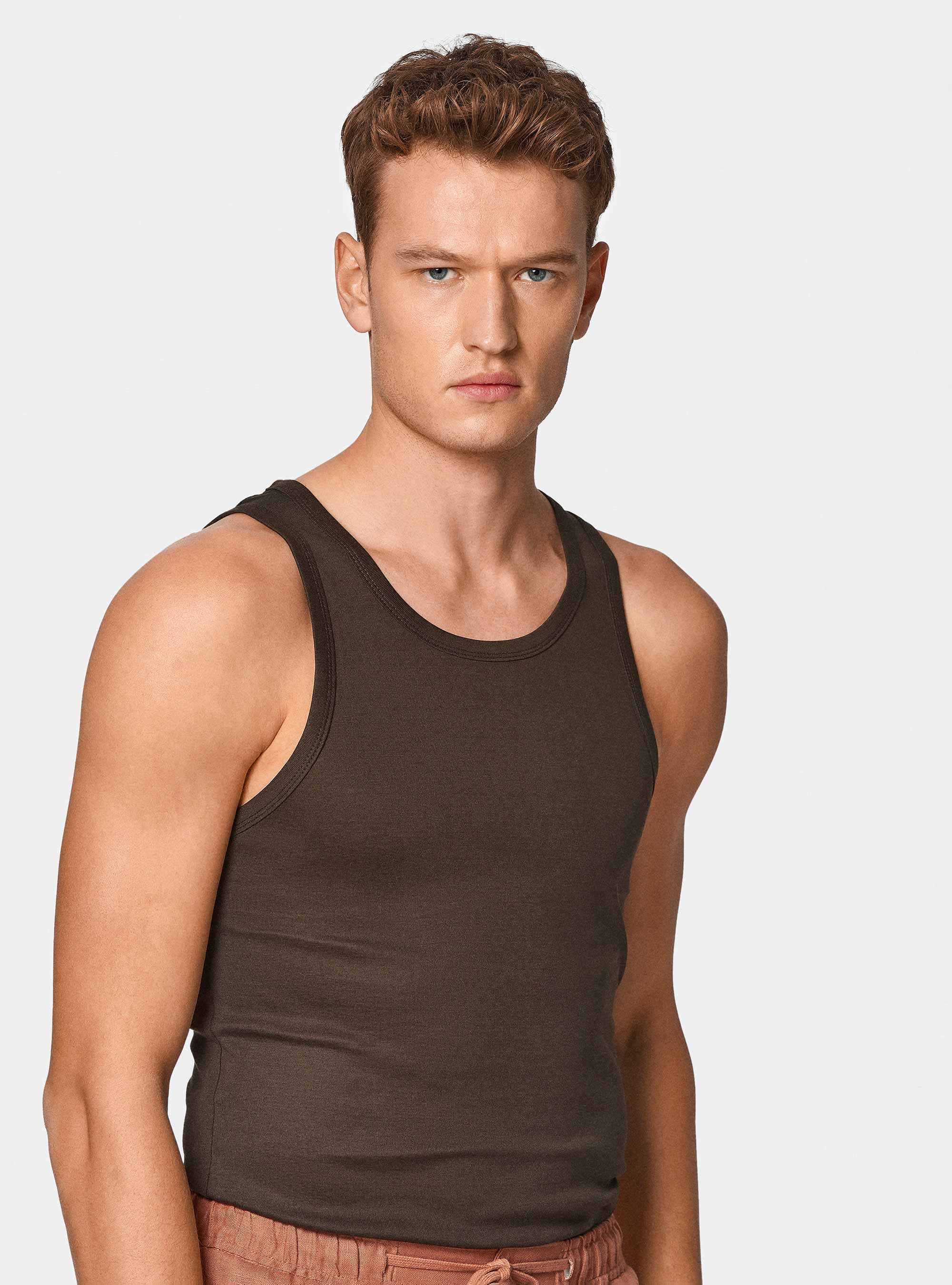 Cotton thread tank top, BROWN