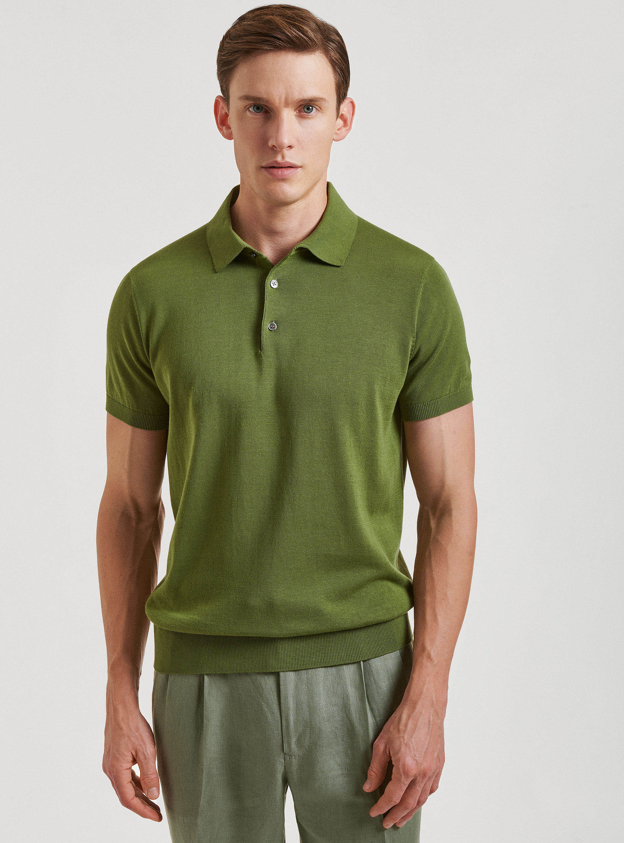 Polo in maglia in puro cotone extrafine, OLIVA