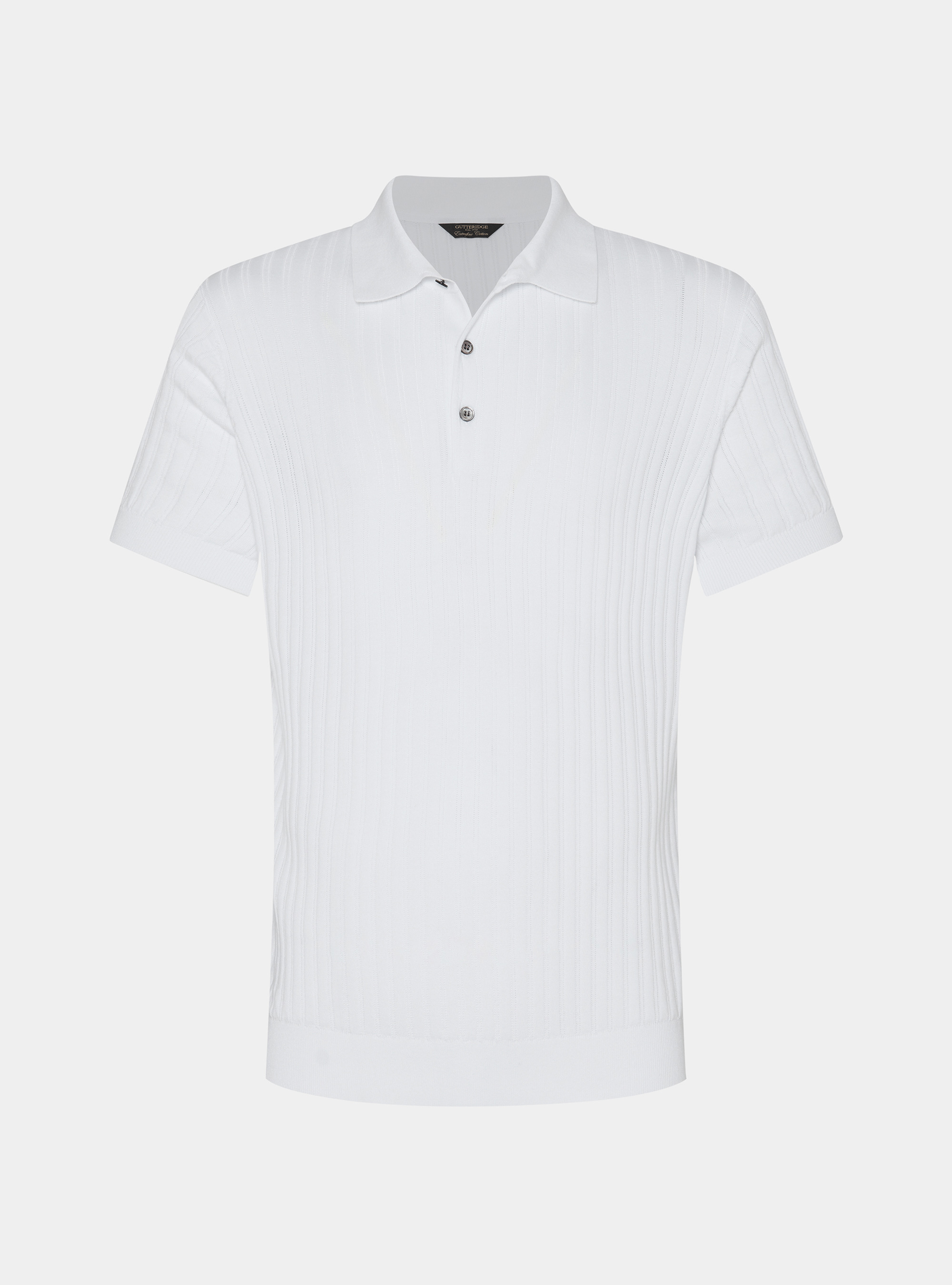 Extra-fine cotton knit polo shirt with openwork ribbing, WHITE