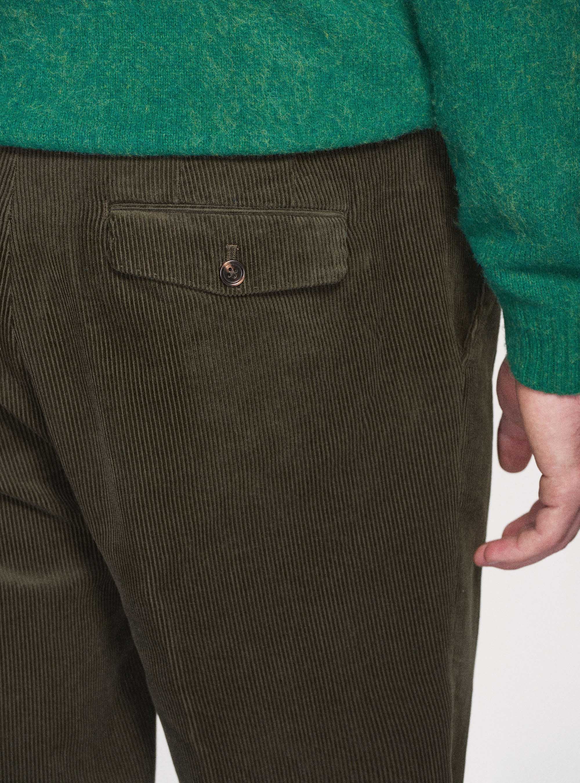 Pantalones de terciopelo de algod&oacute;n con correa lateral, VERDE