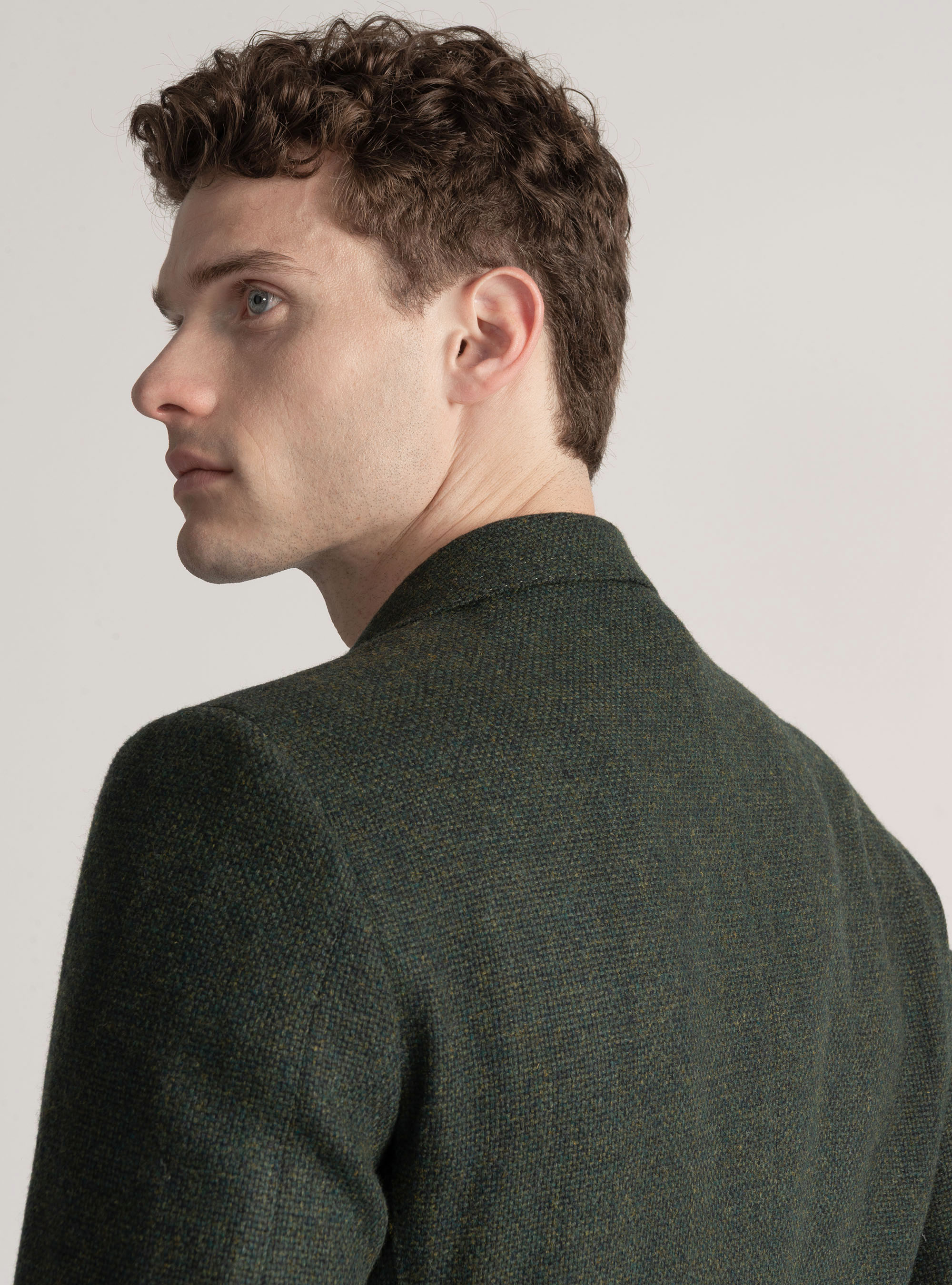 Giacca hopsack in lana cotone e cashmere, VERDE