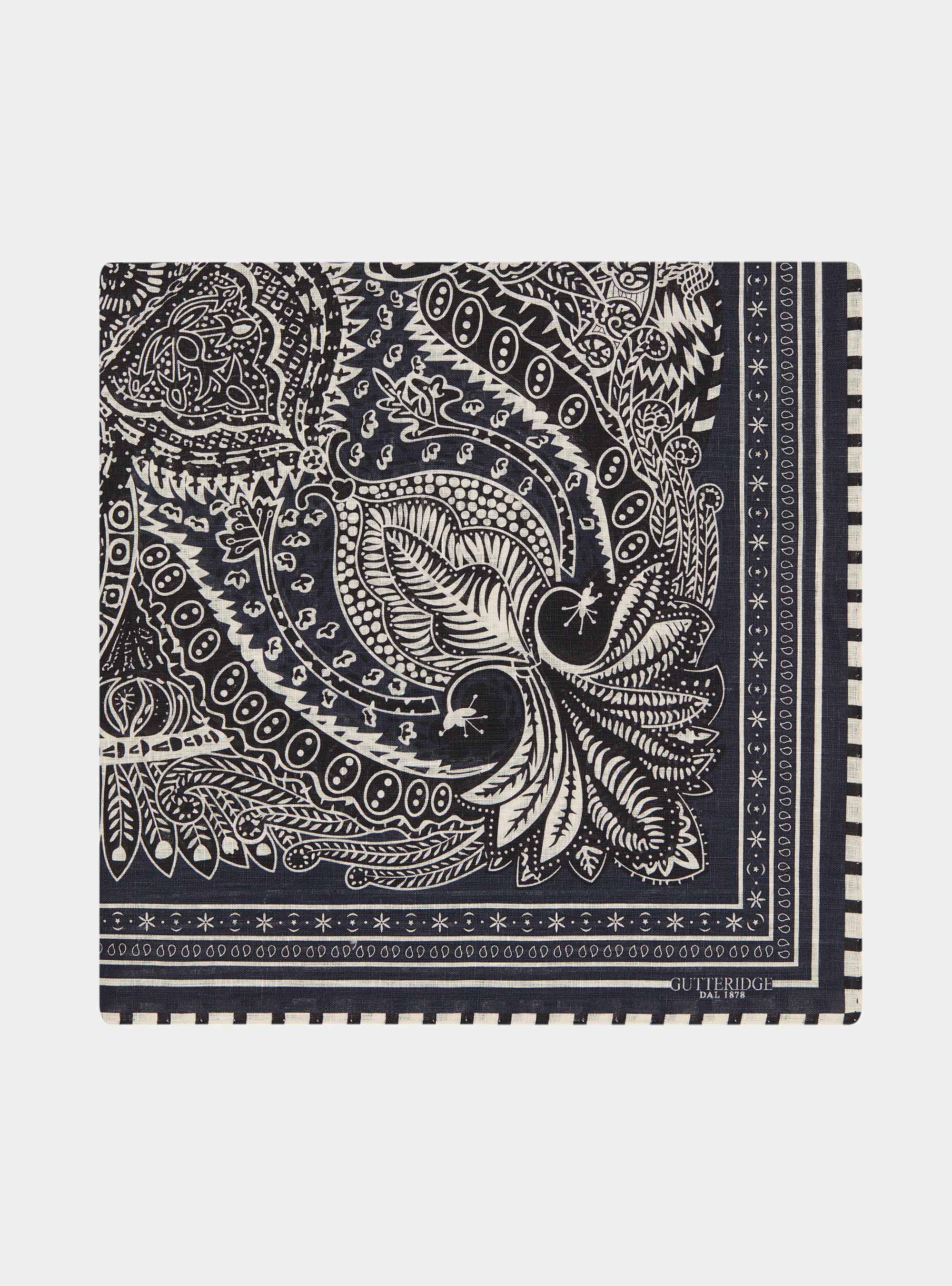 Foulard stampato fantasia bandana in lino, BLEU MARINE