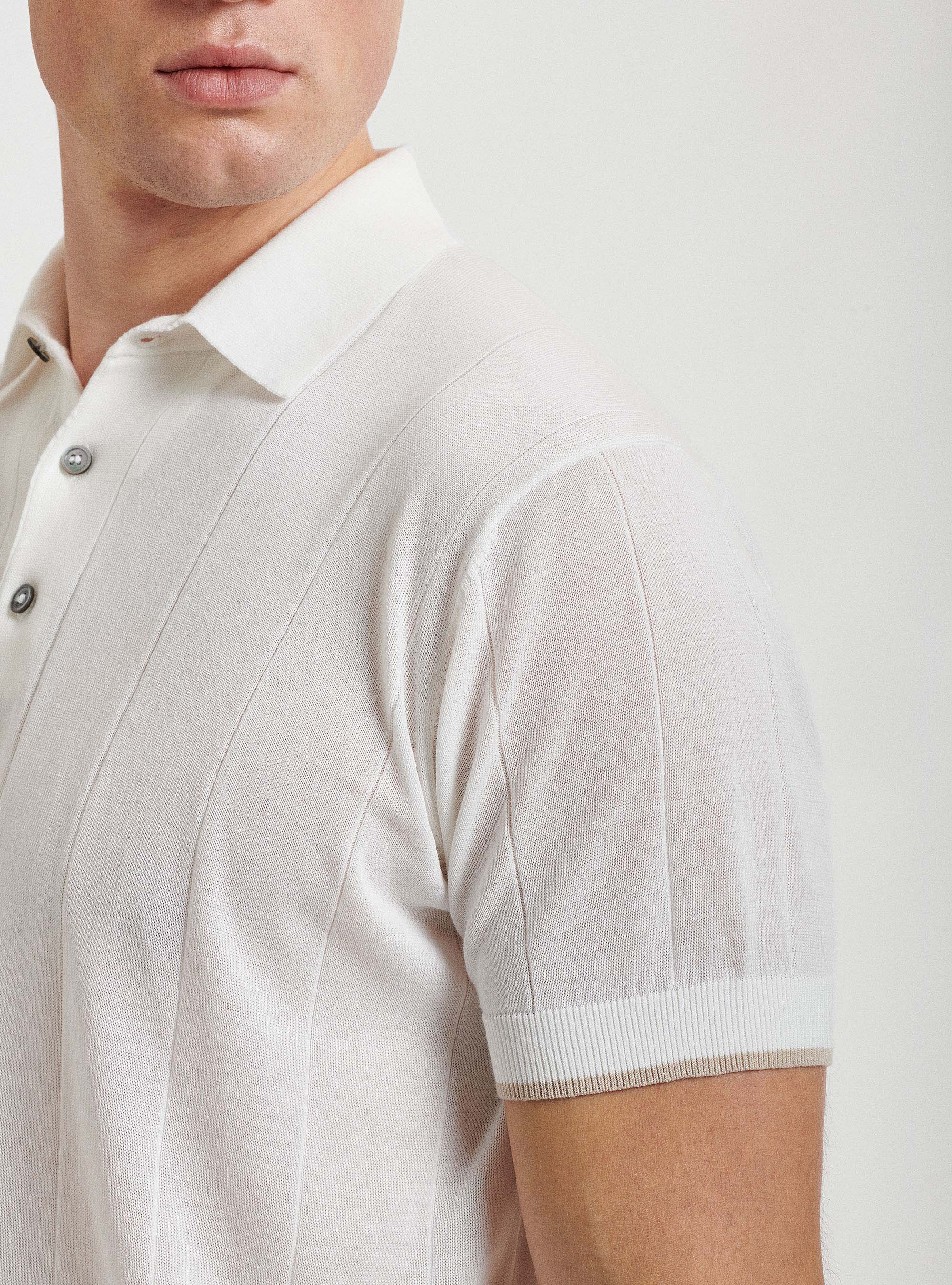 Polo de algod&oacute;n puro con canal&eacute; plano, BLANCO