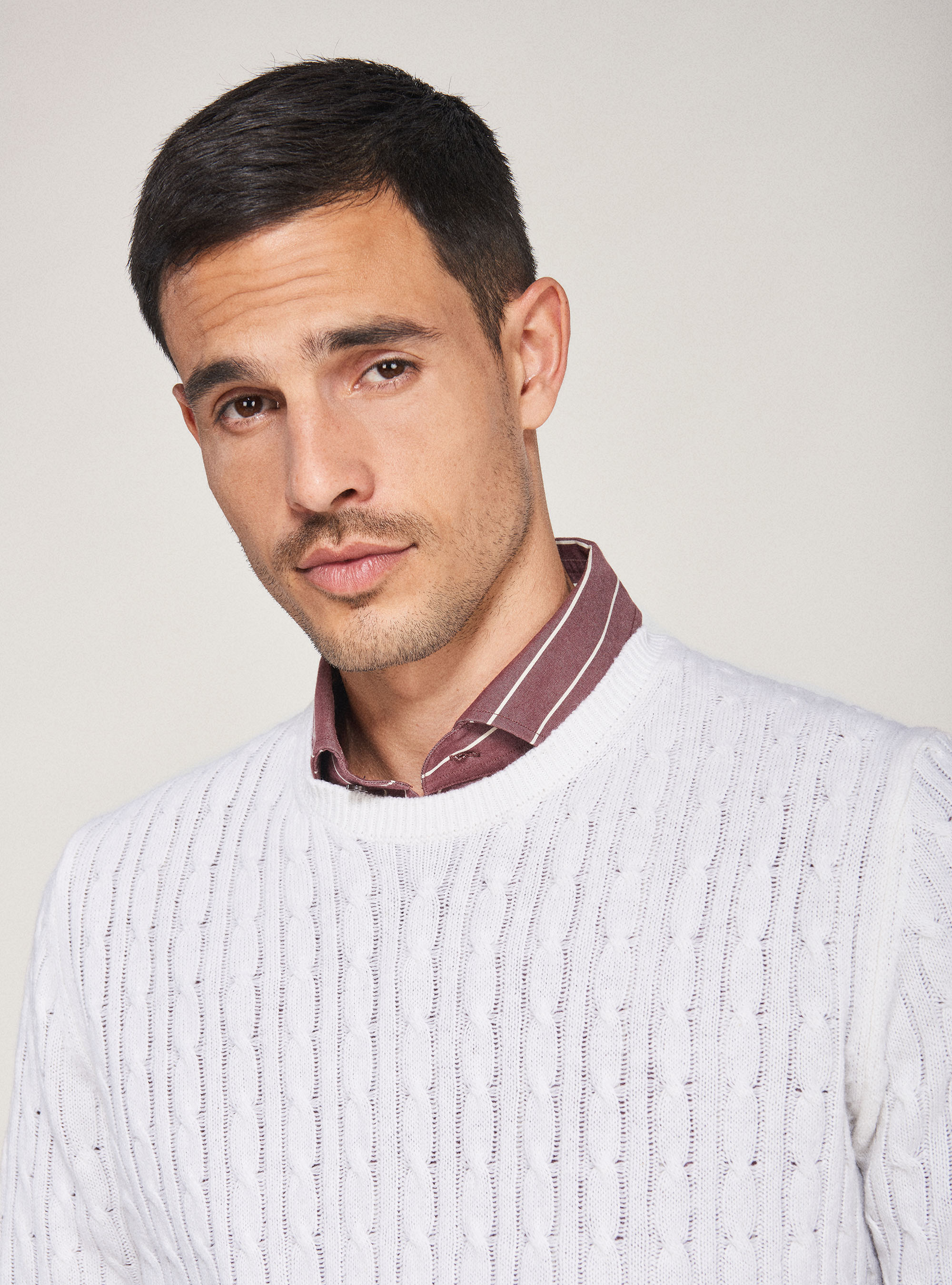 Pull tressé en laine cachemire, BLANC