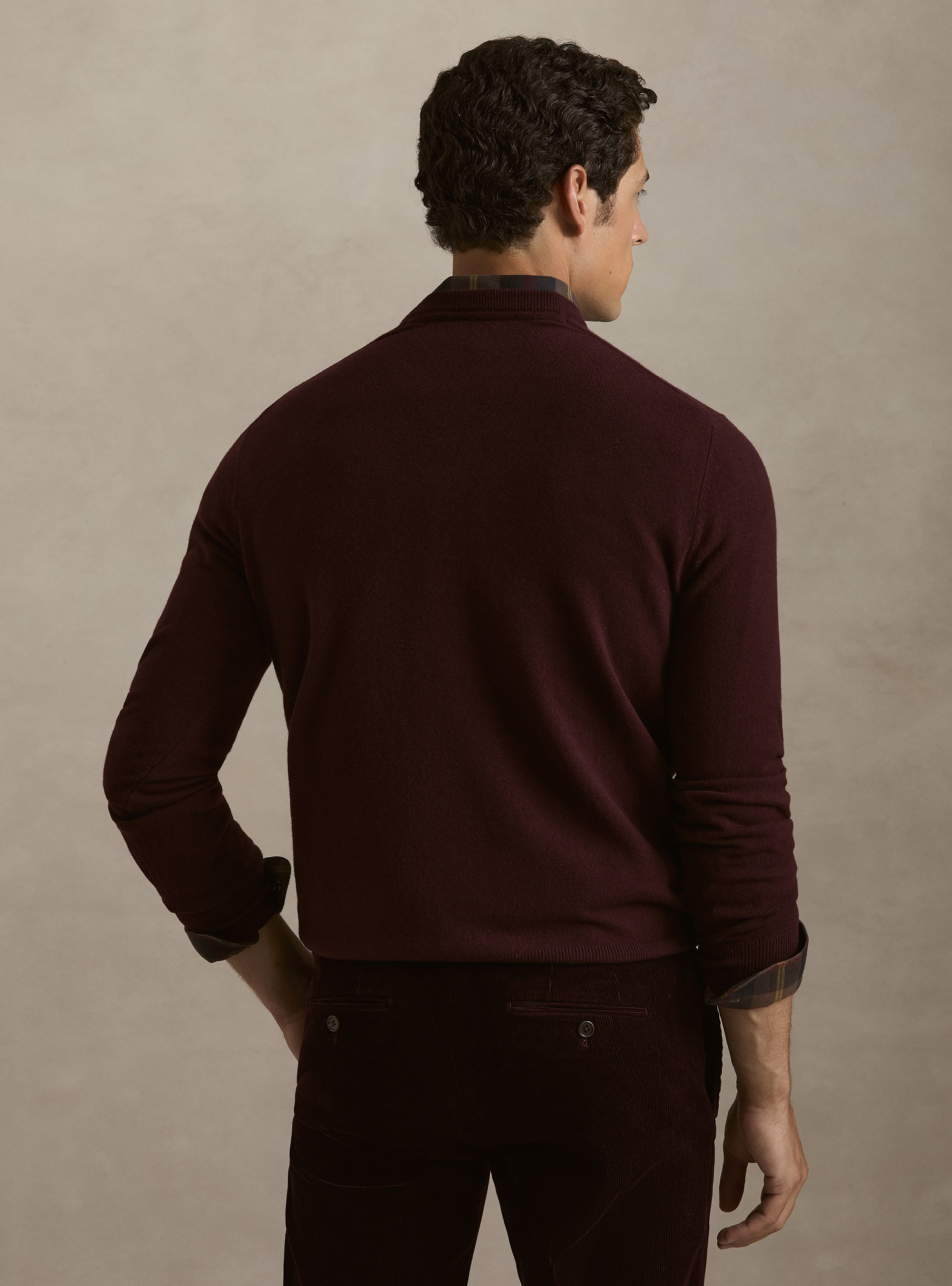 Lambswool and cashmere crewneck sweater, BORDEAUX