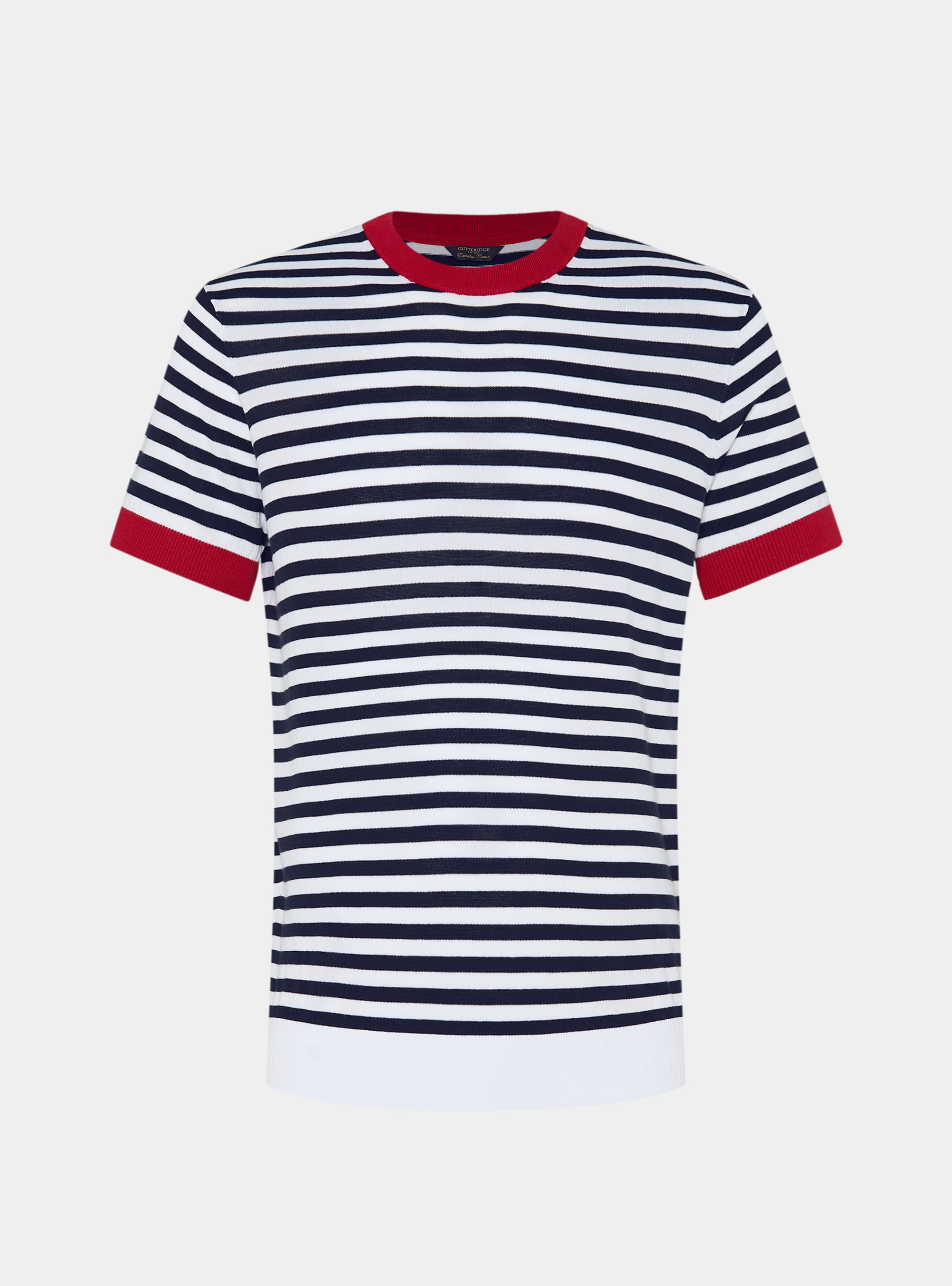 Extra-fine striped cotton crew neck sweater, NAVY BLUE