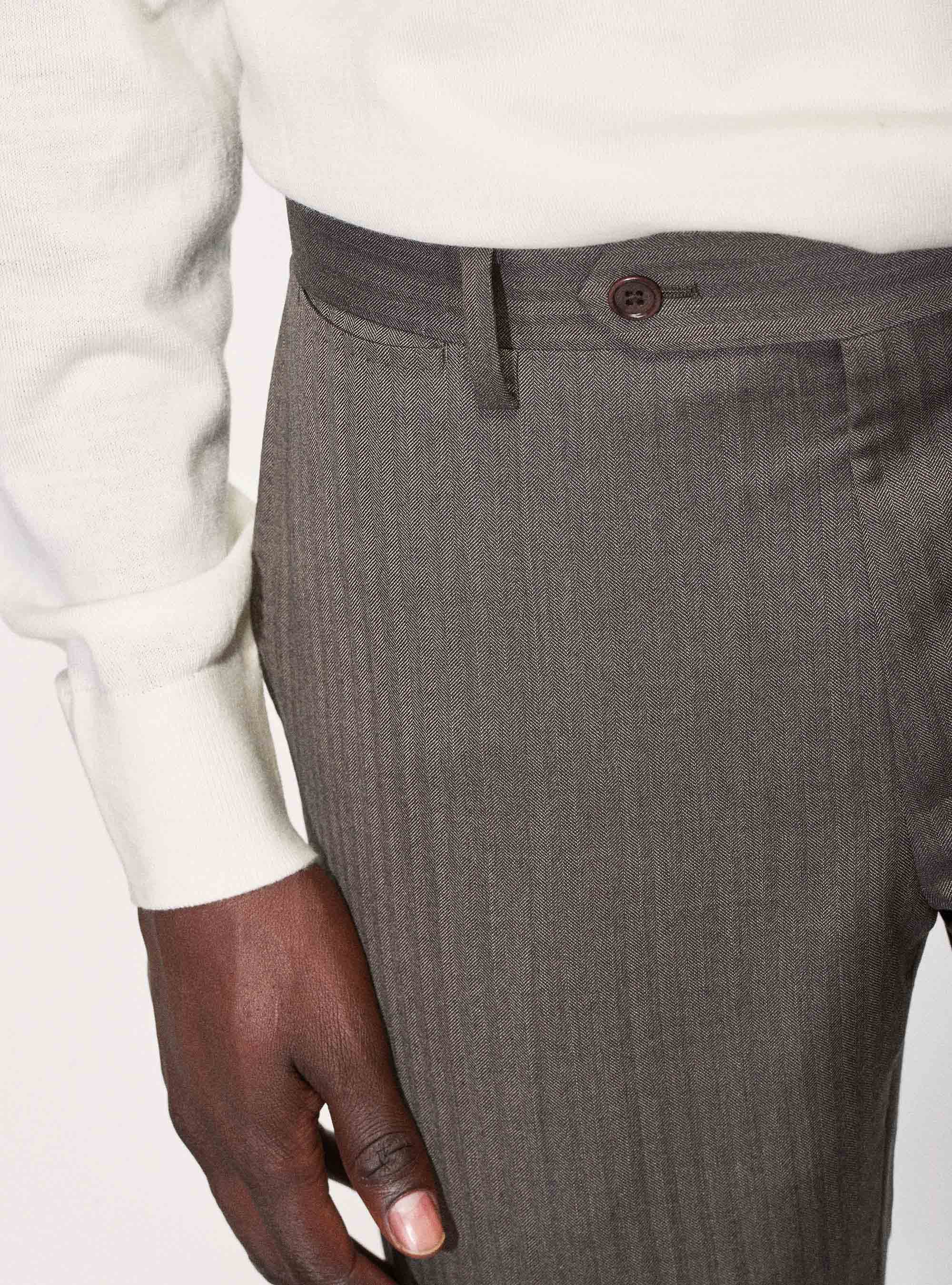Pantaloni per abito in pura lana spigata superfine 110's Vitale Barberis Canonico, FANGO