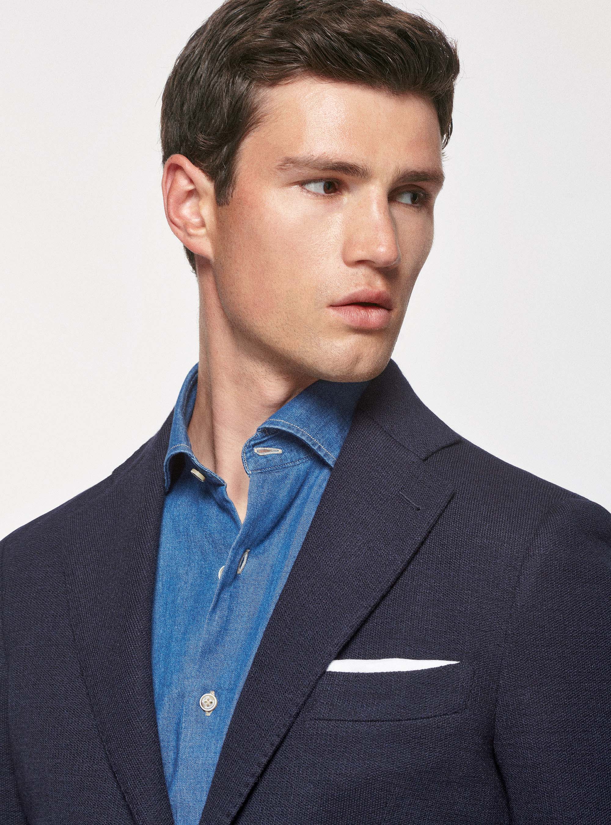 Giacca sfoderata in jersey di lana e cotone, BLU NAVY