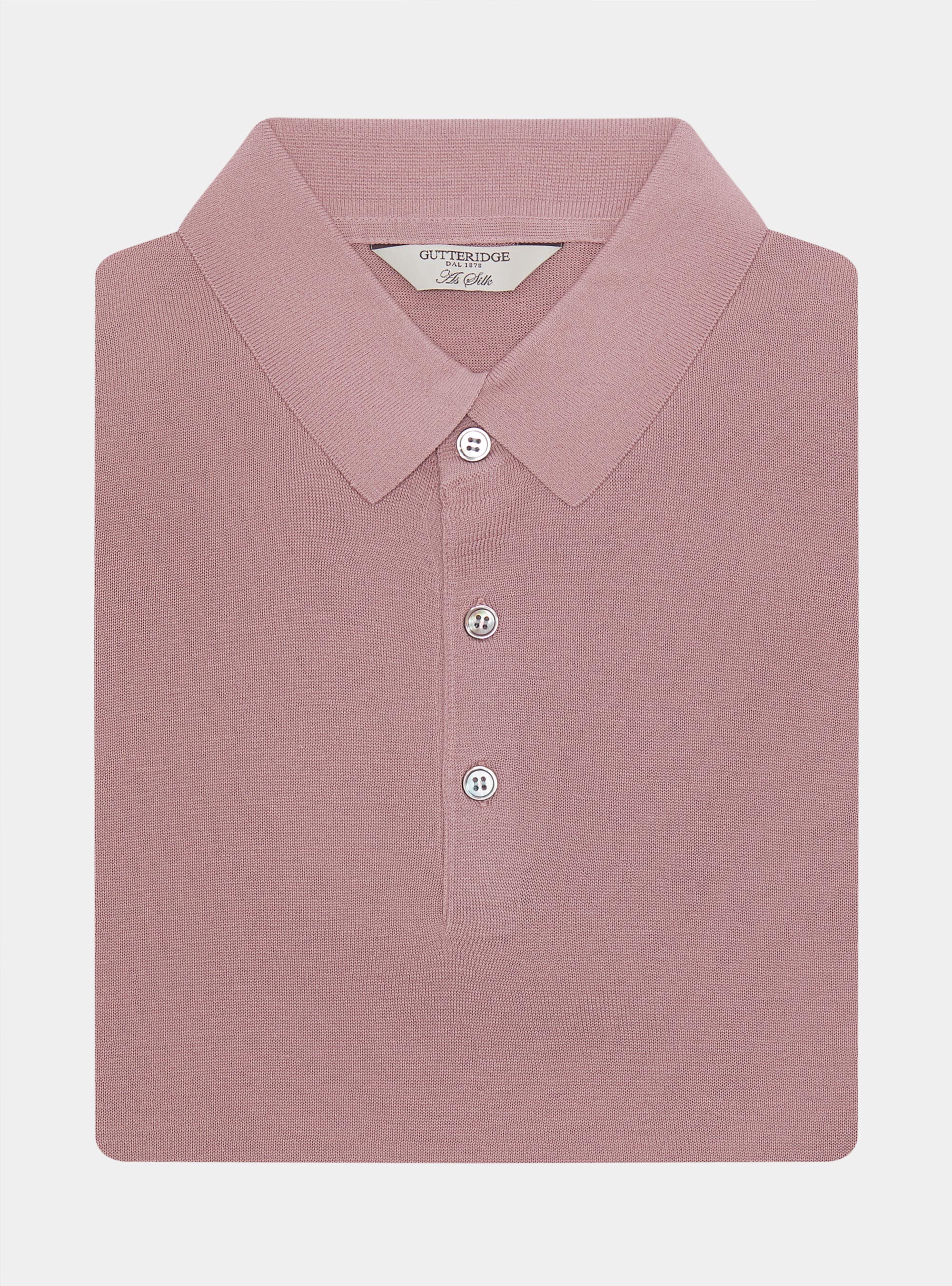Maglia a polo in cotone e seta, 0441C ROSA SCURO