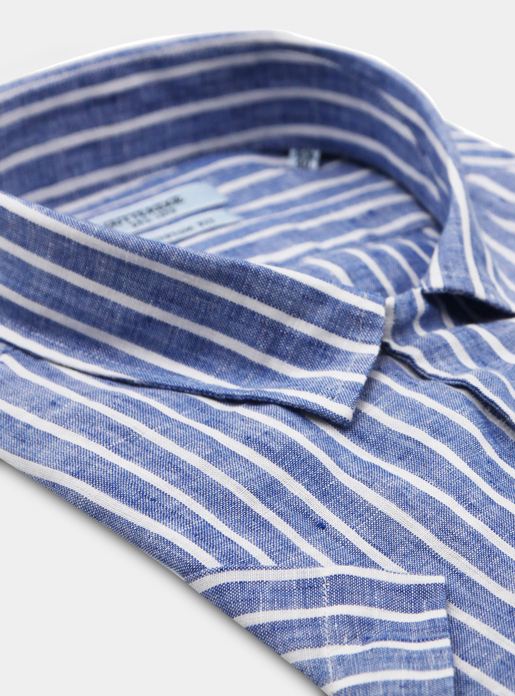 Striped cotton bowling collar shirt, AZUL MEDIO