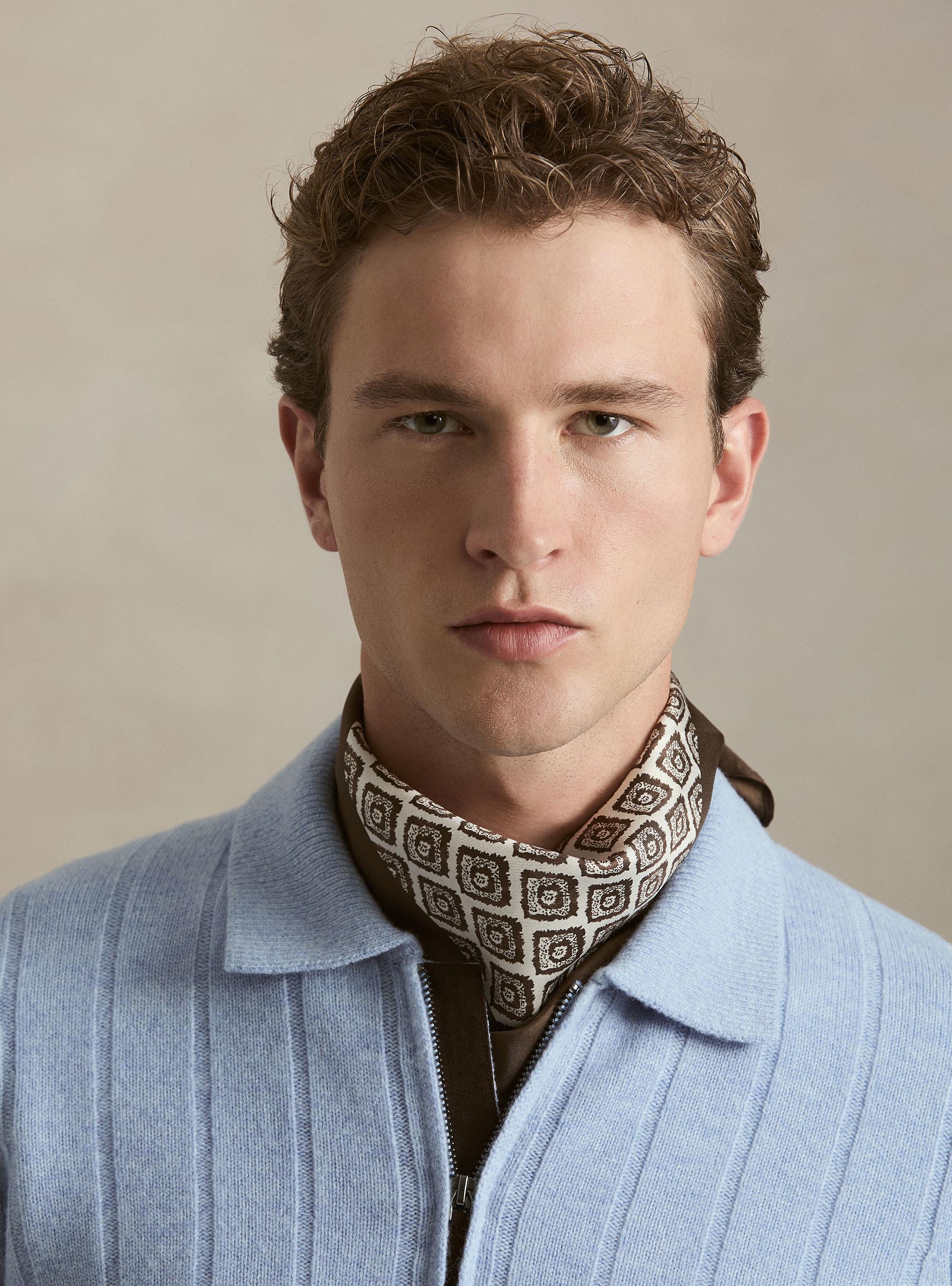 Full-zip wool-cashmere flat-ribbed sweater, AZZURRO POLVERE 0283C
