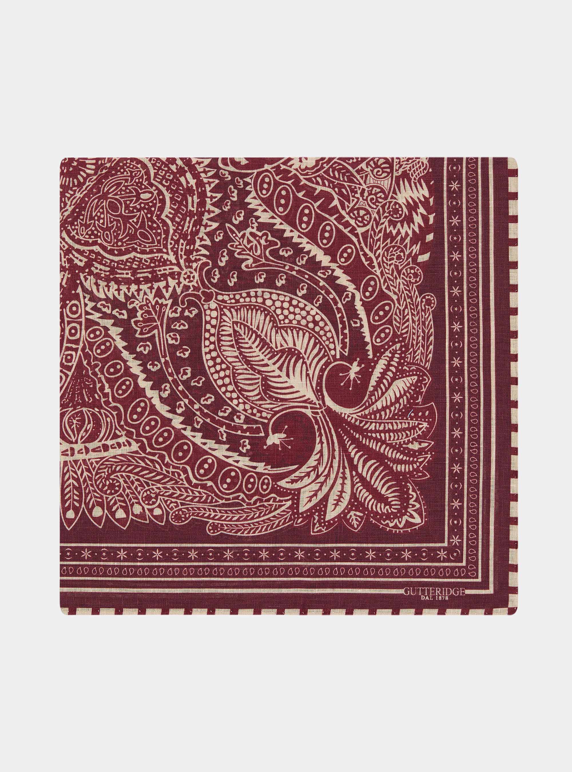 Foulard stampato fantasia bandana in lino, BORDEAUX
