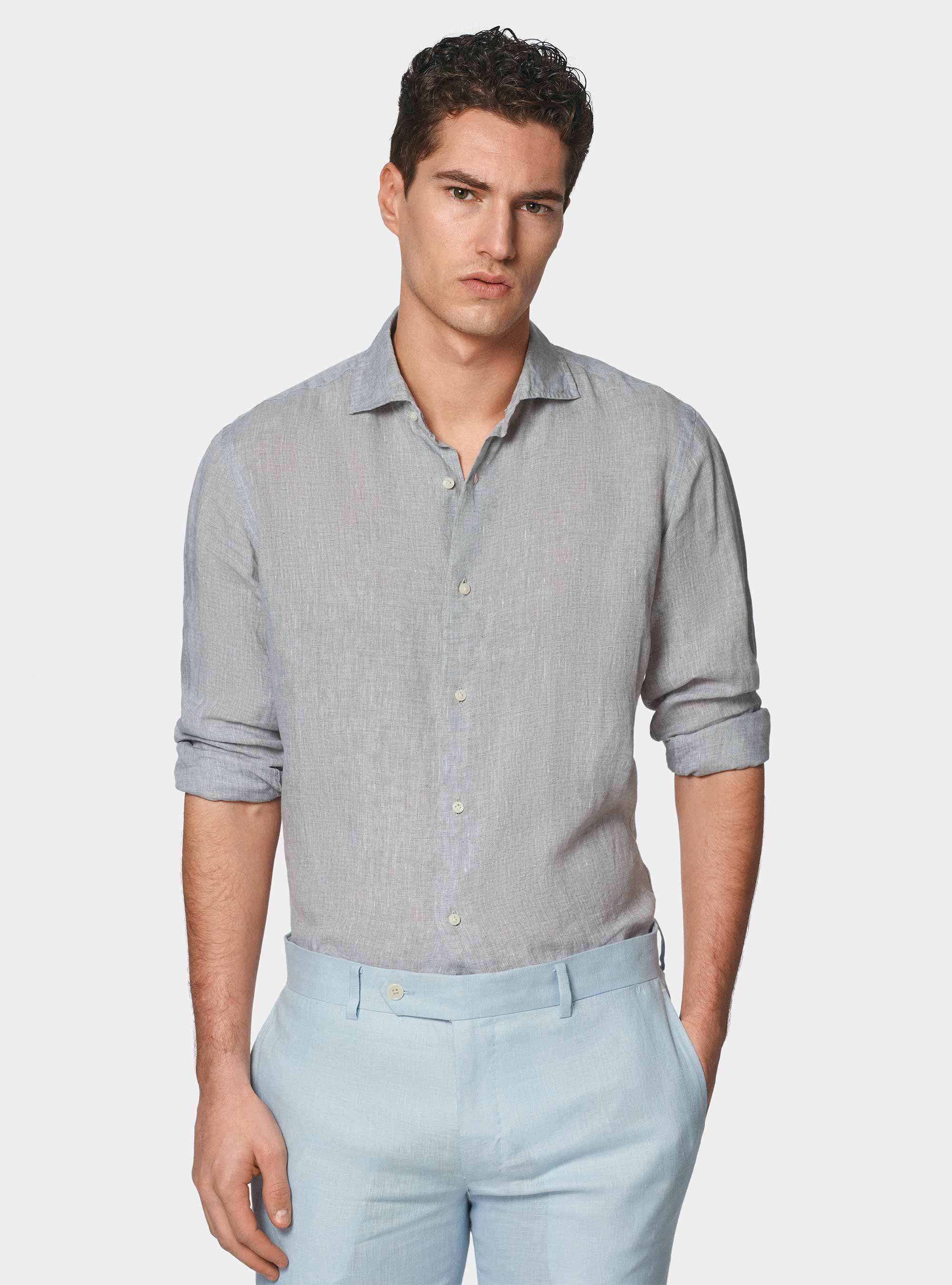 Camicia in puro lino, GRIGIO CHIARO MELANGE