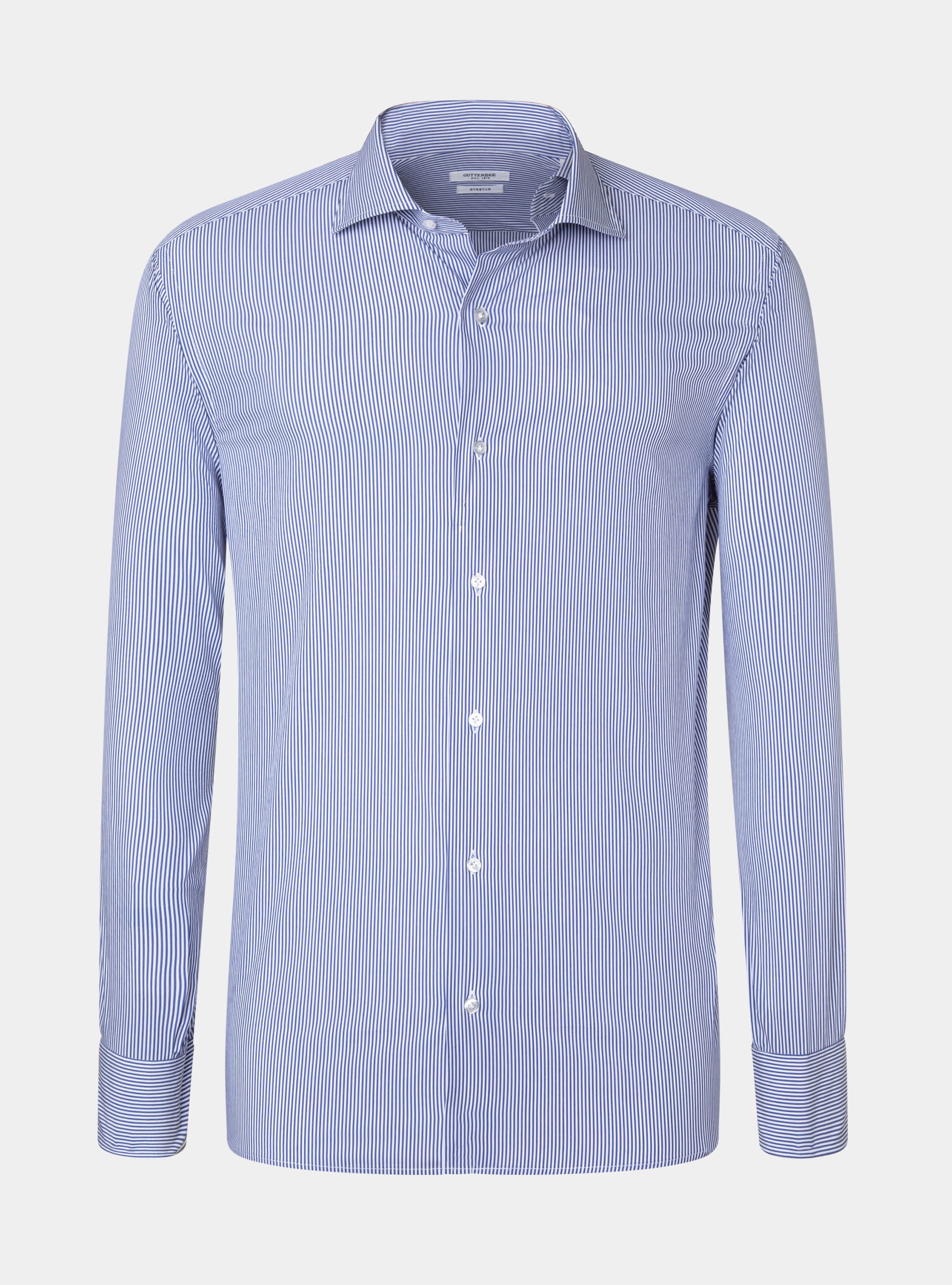 Camicia slim fit in popeline stretch rigato, BLU