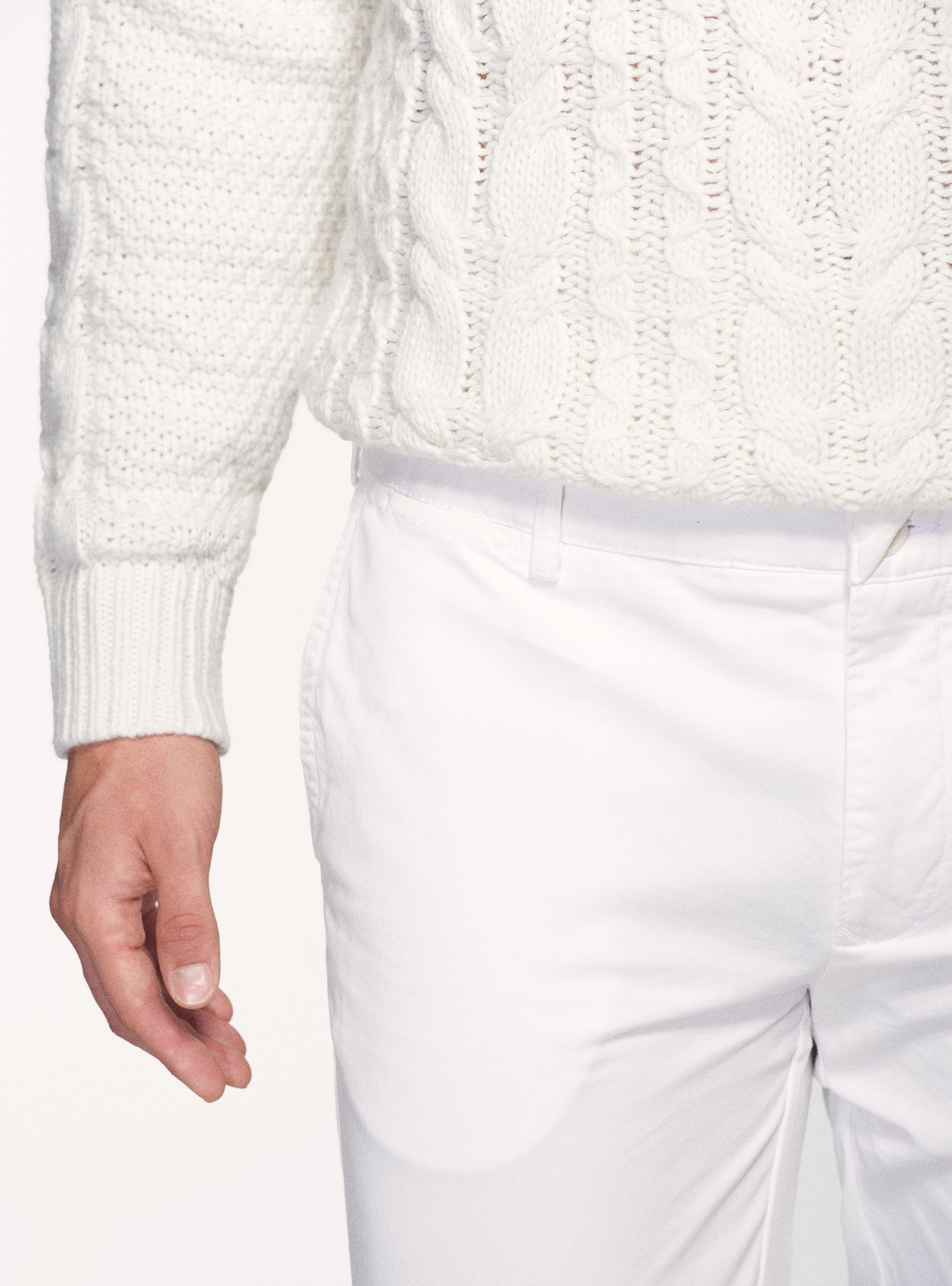 Pantaloni chino in twill di cotone stretch, BIANCO