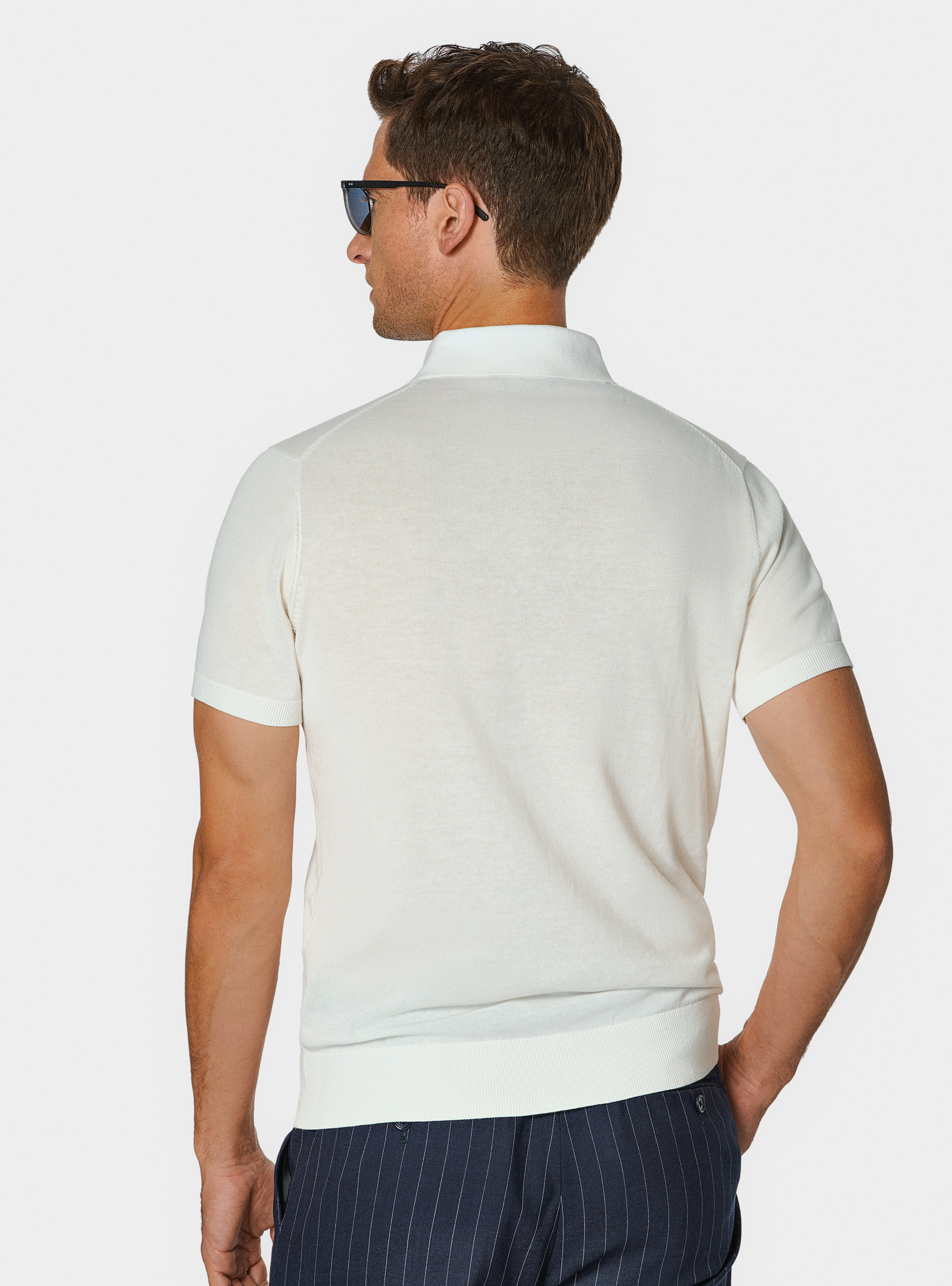 Extra-fine cotton knit polo shirt, WHITE