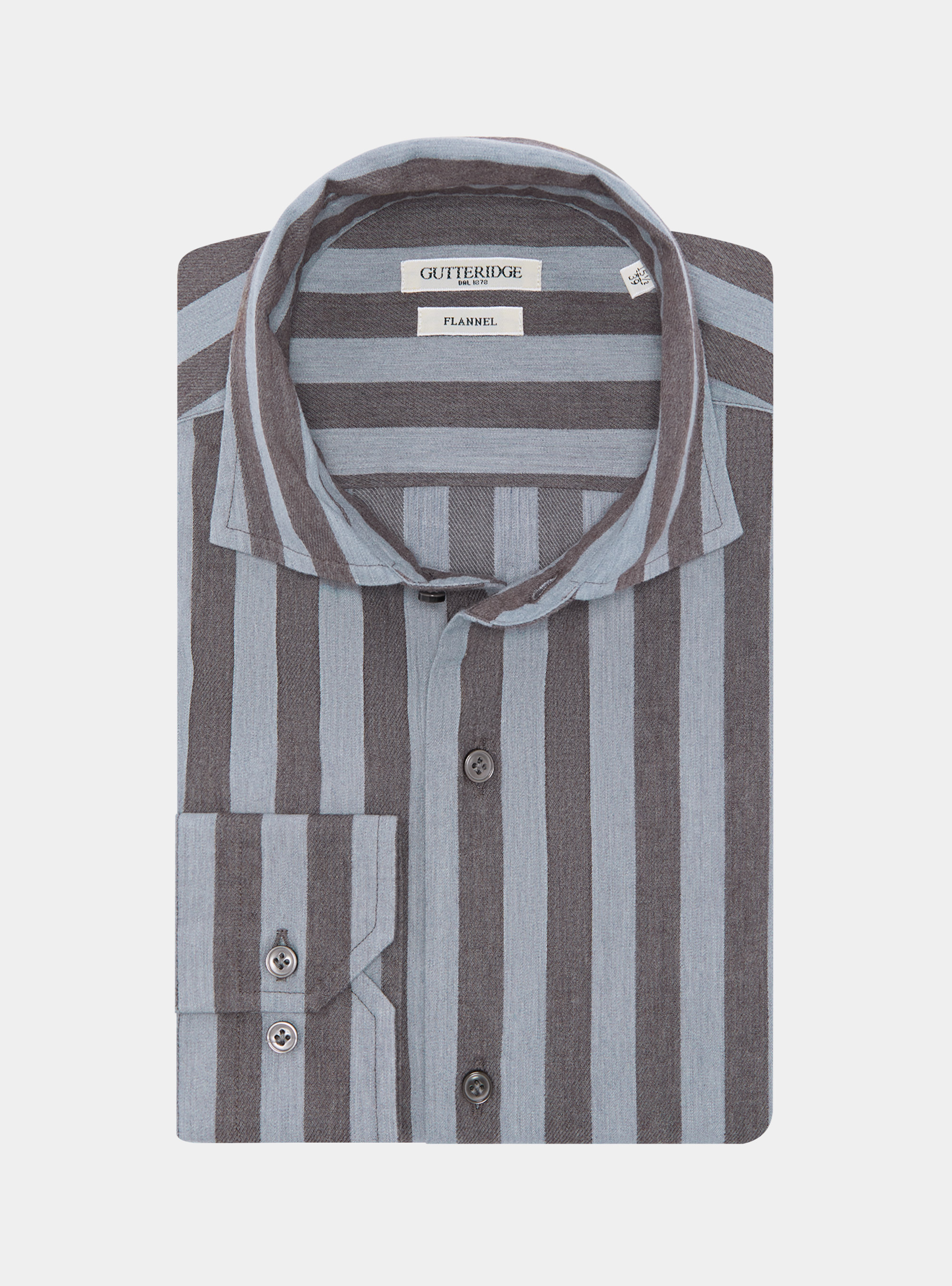 Camicia rigata in flanella di misto cotone, MARRONE