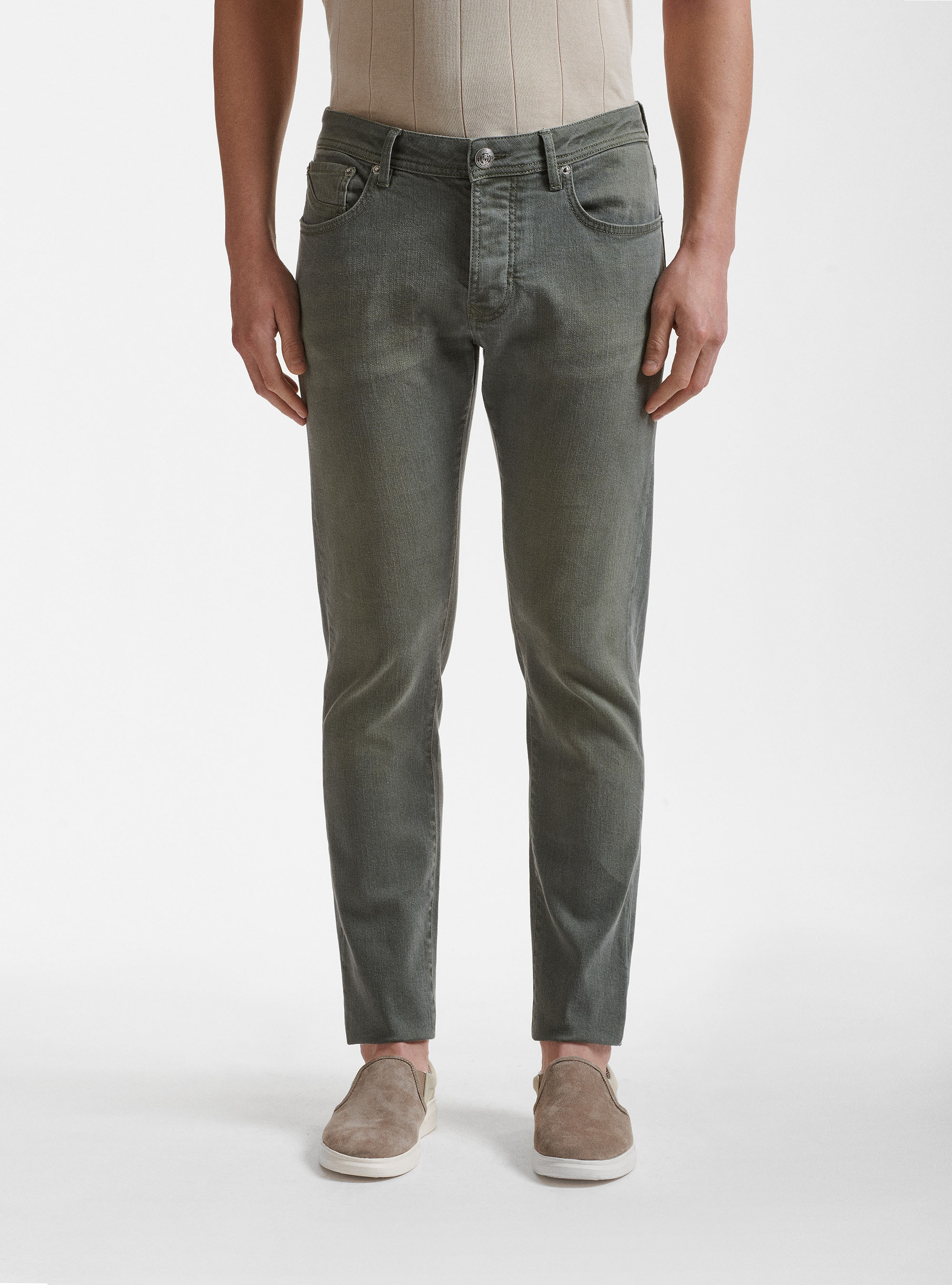 Jeans color&eacute;s teints en fil, SALVIA 0602C