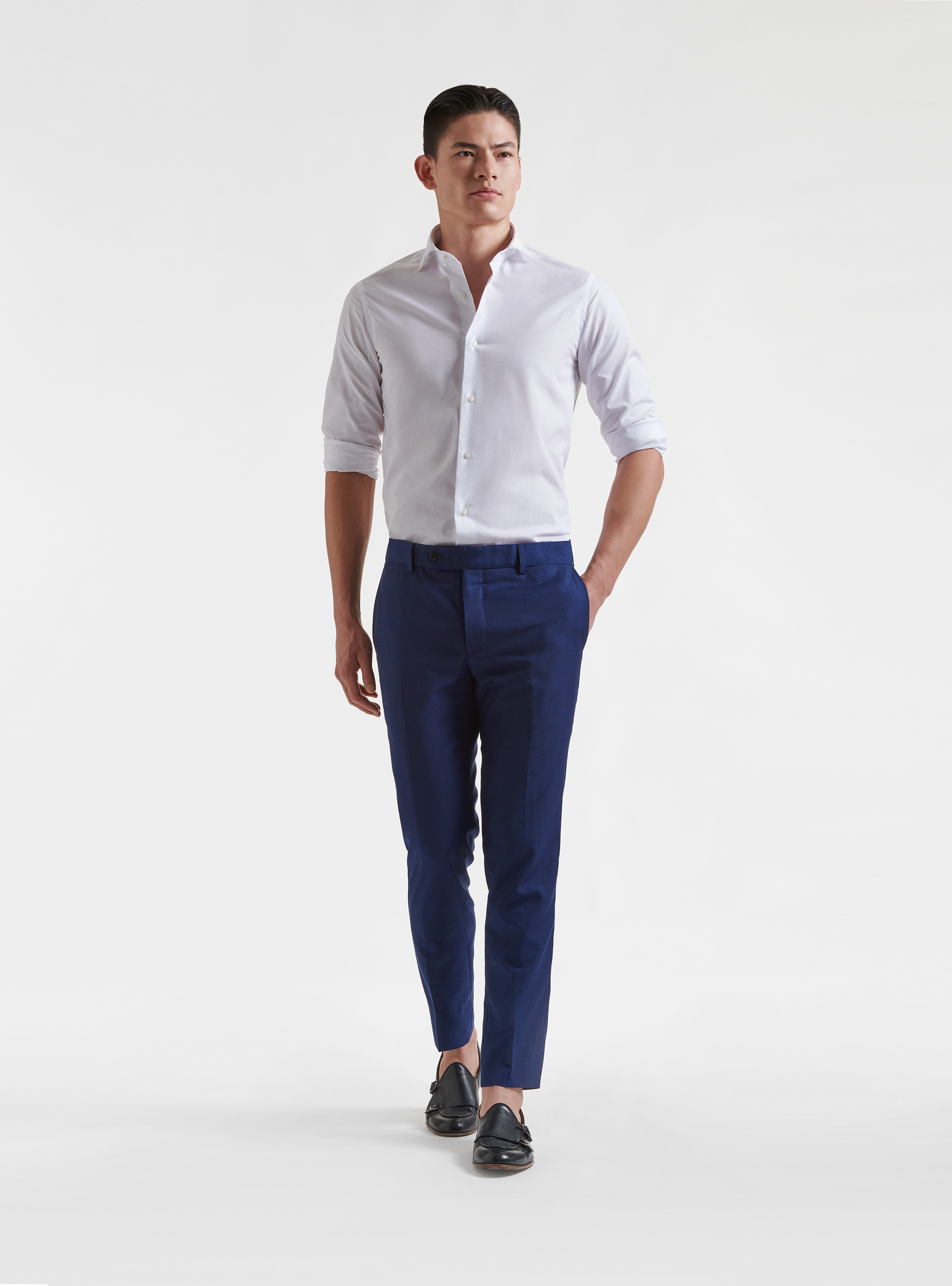 Pantalones de traje slim-fit, AZUL MEDIO