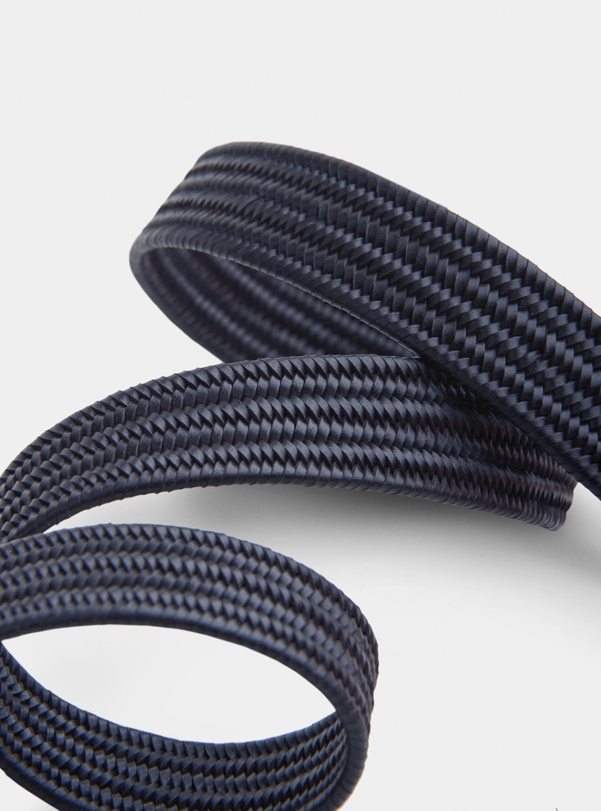 Cintura in pelle intrecciata stretch, BLU NAVY
