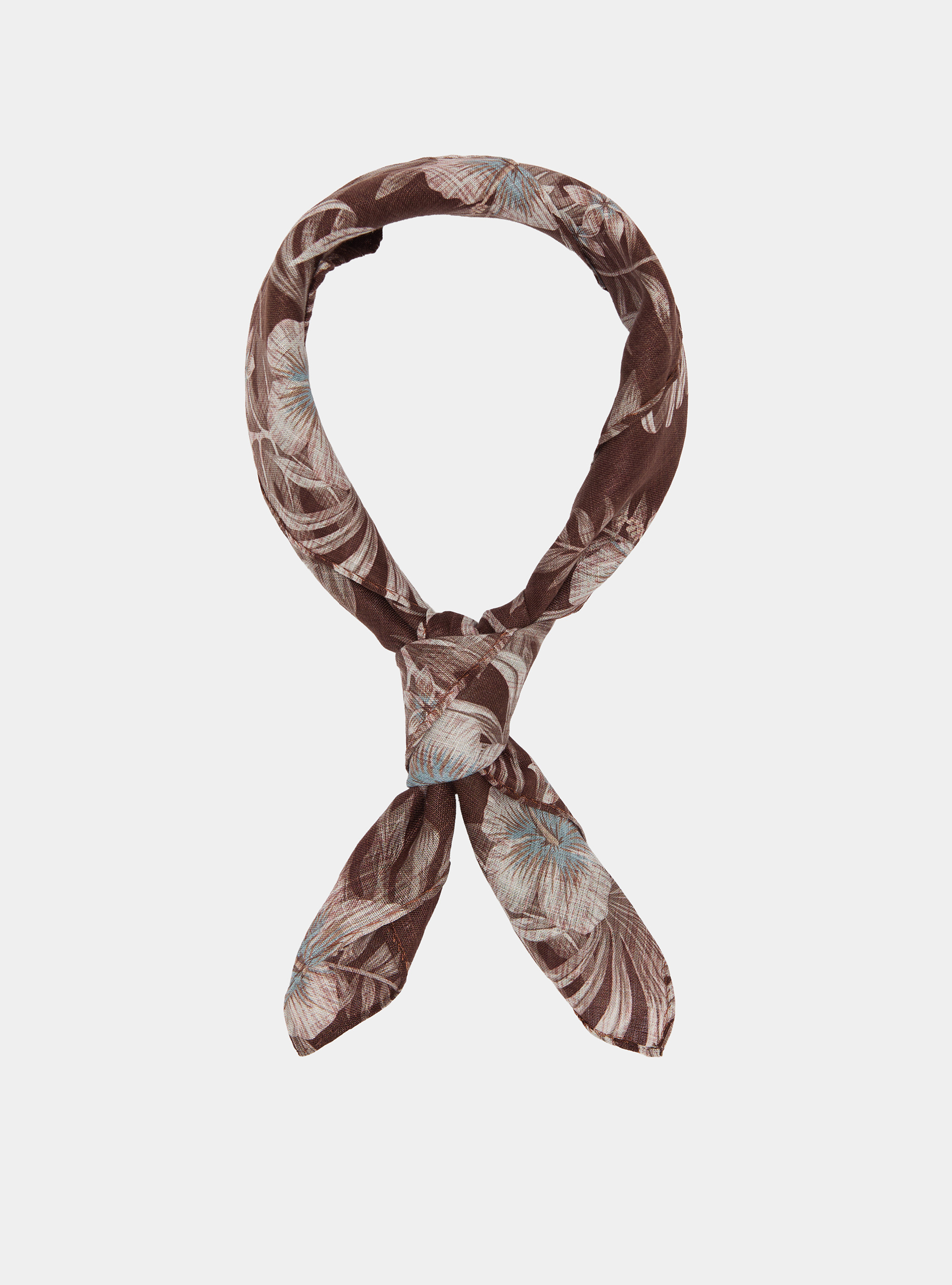 Foulard stampato con fantasia fiori  in lino, BROWN