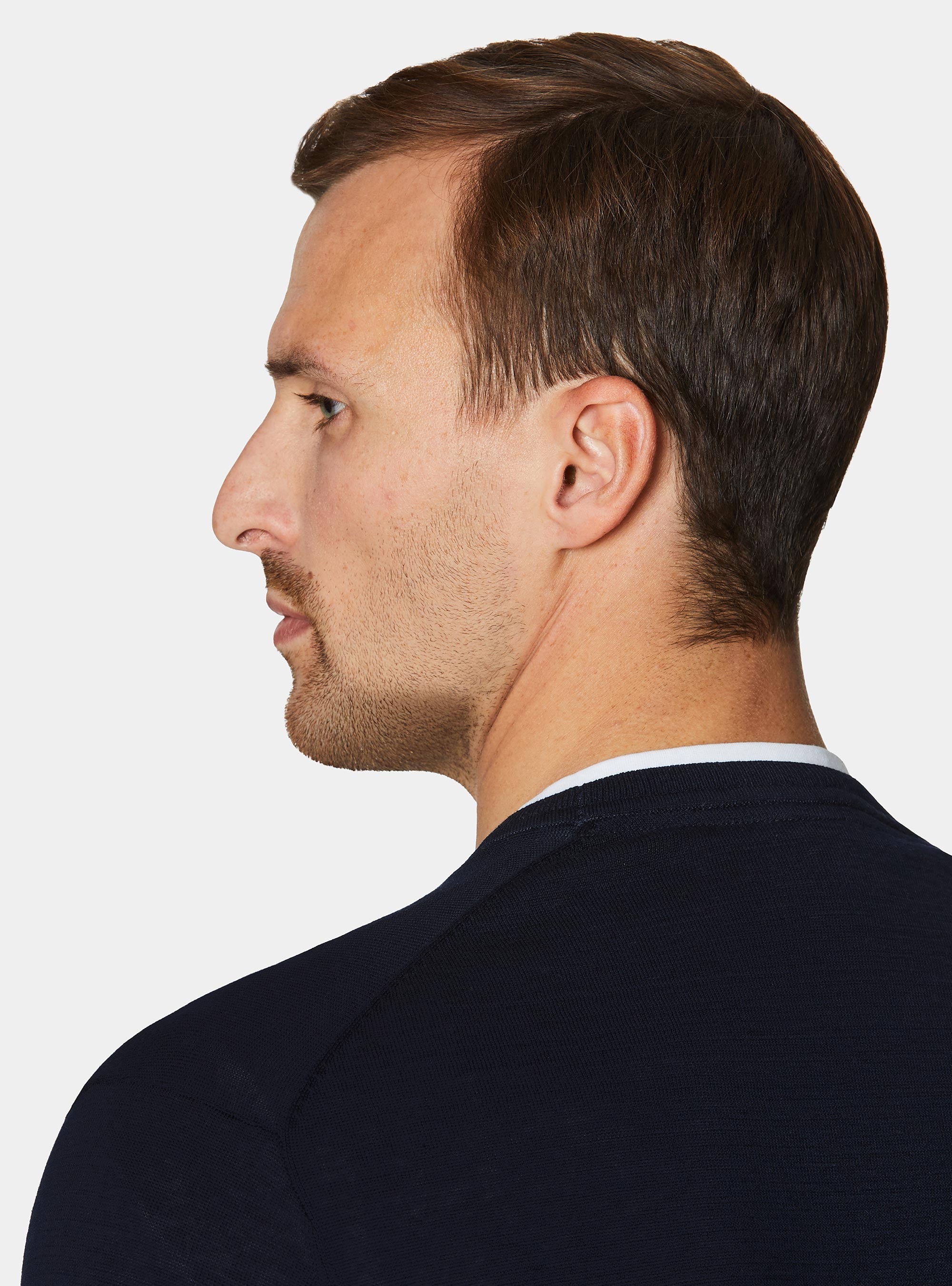 Cotton and silk crew neck sweater, NAVY BLUE