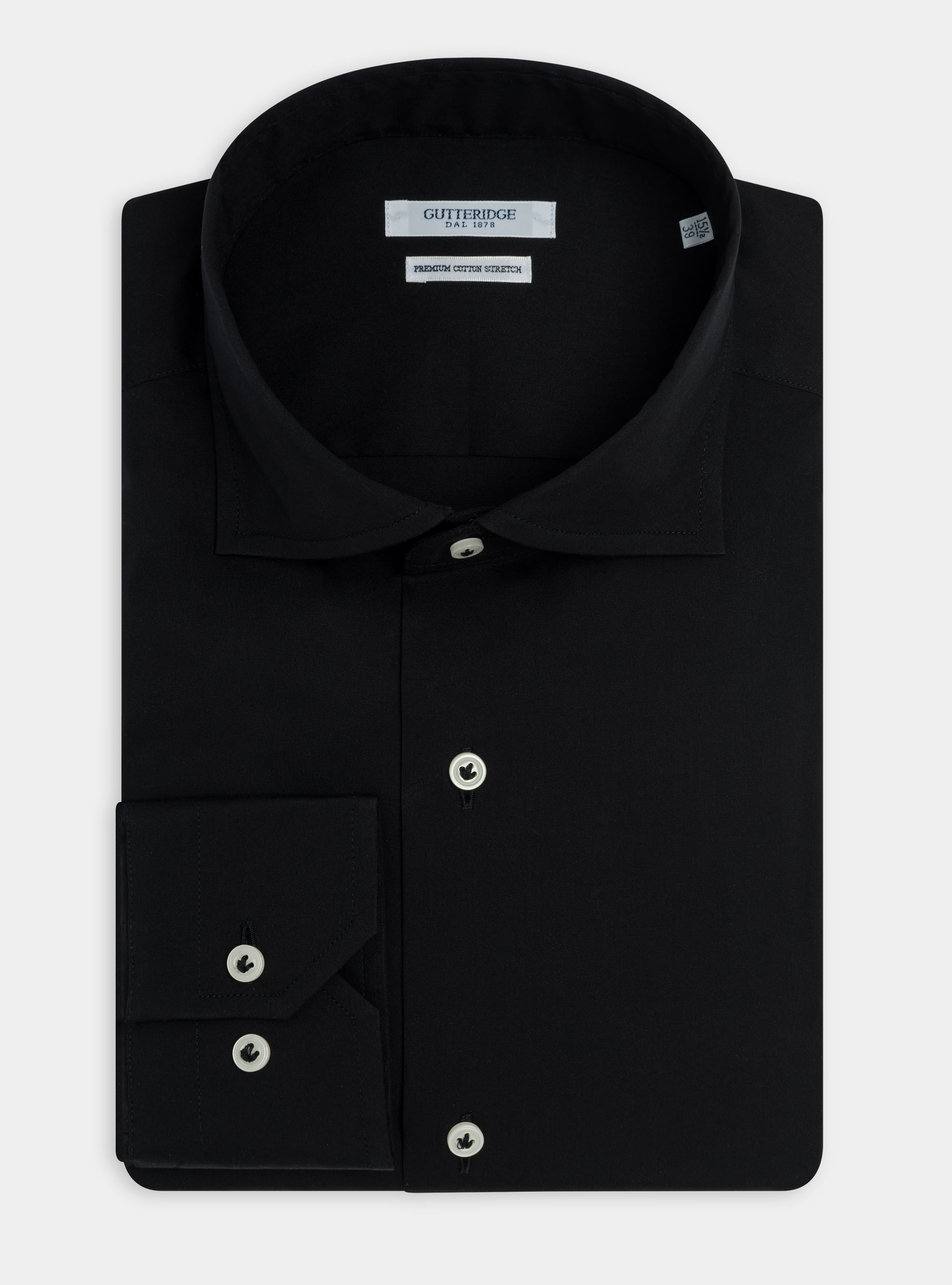 Camicia collo semi francese in popeline stretch, NERO