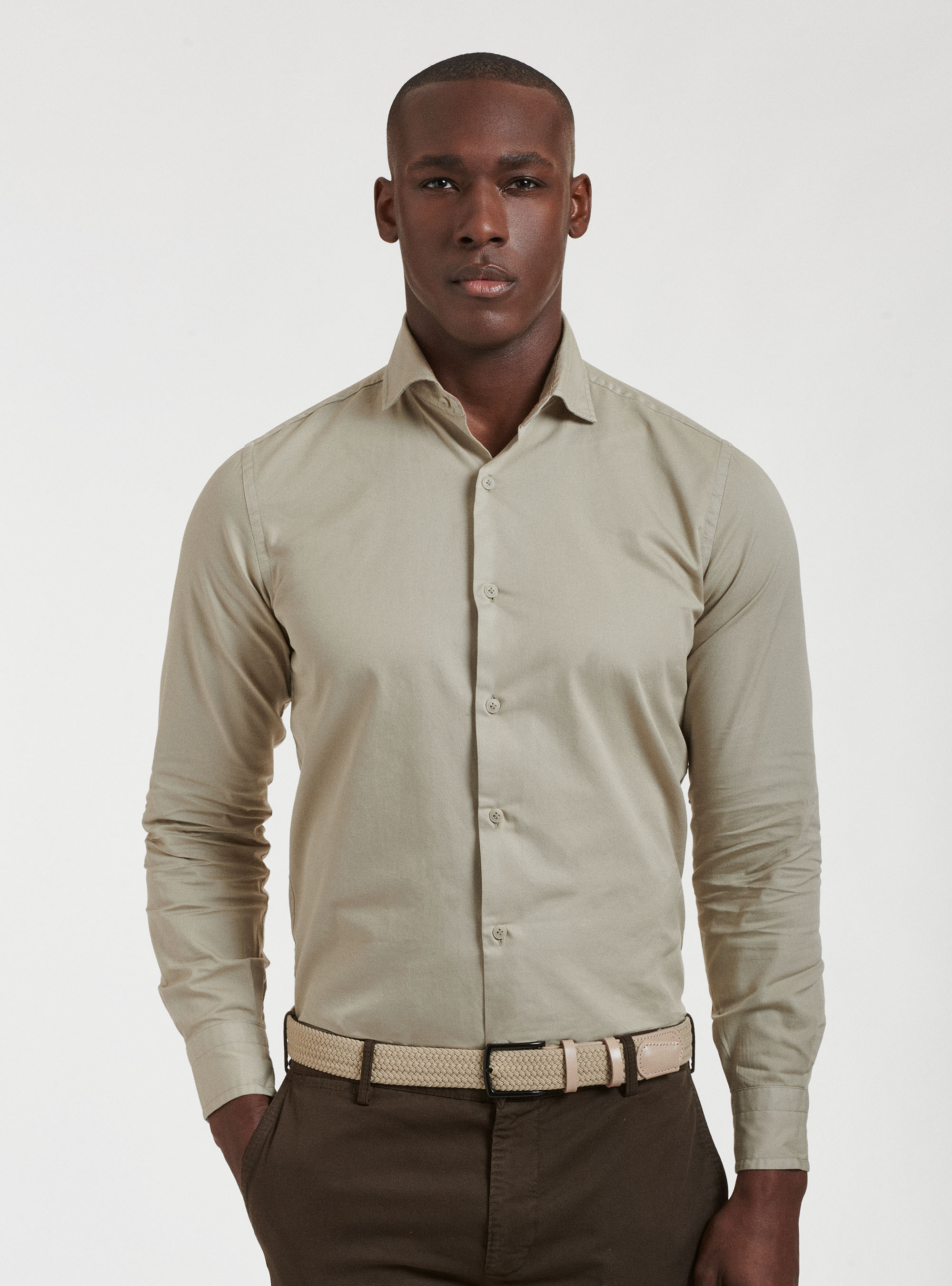 Camicia in cotone tinto in capo, SABBIA