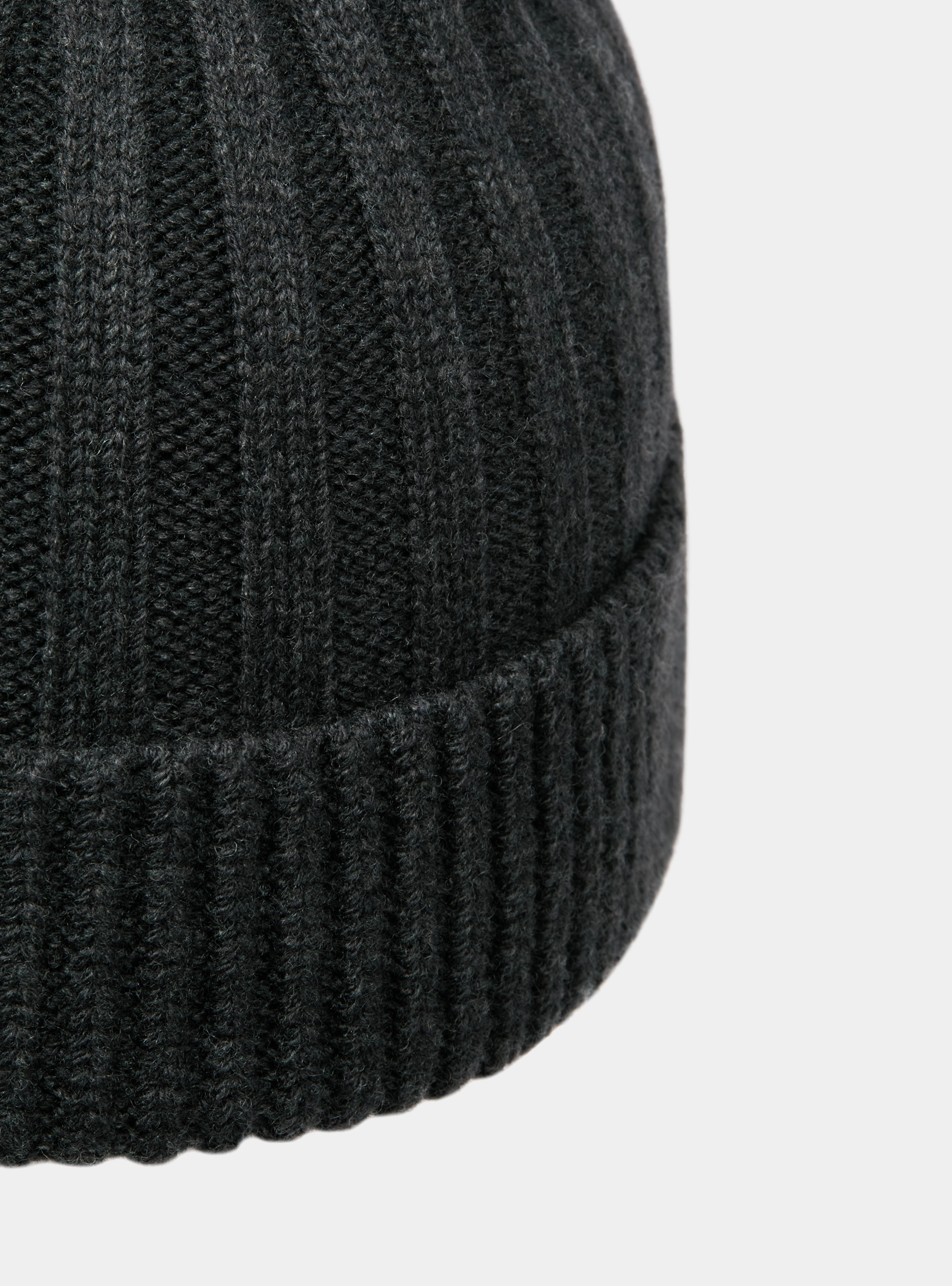 English rib cashmere blend beanie, ASPHALT GREY