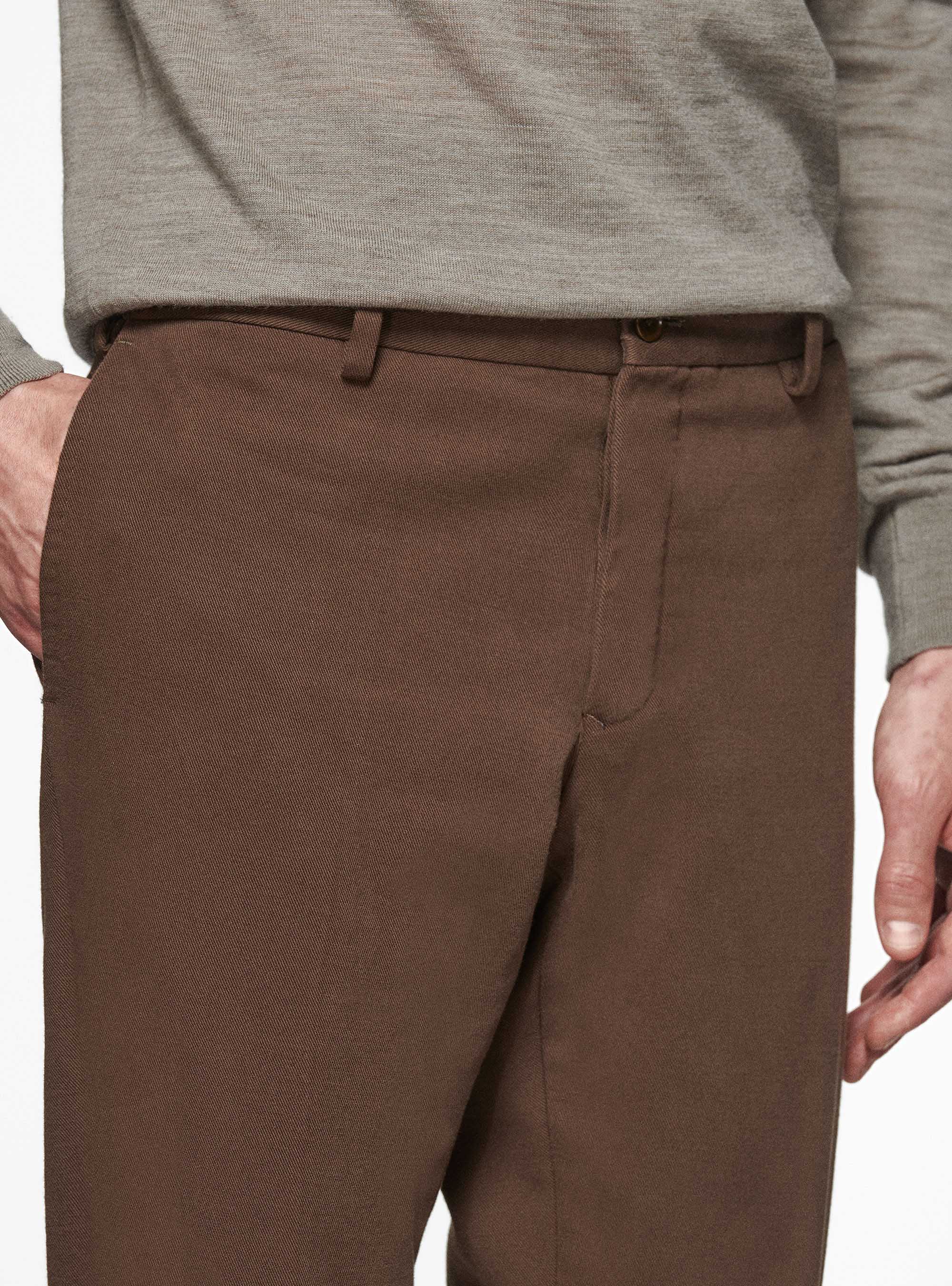 Pantaloni in twill di cotone e cashmere, MARRONE