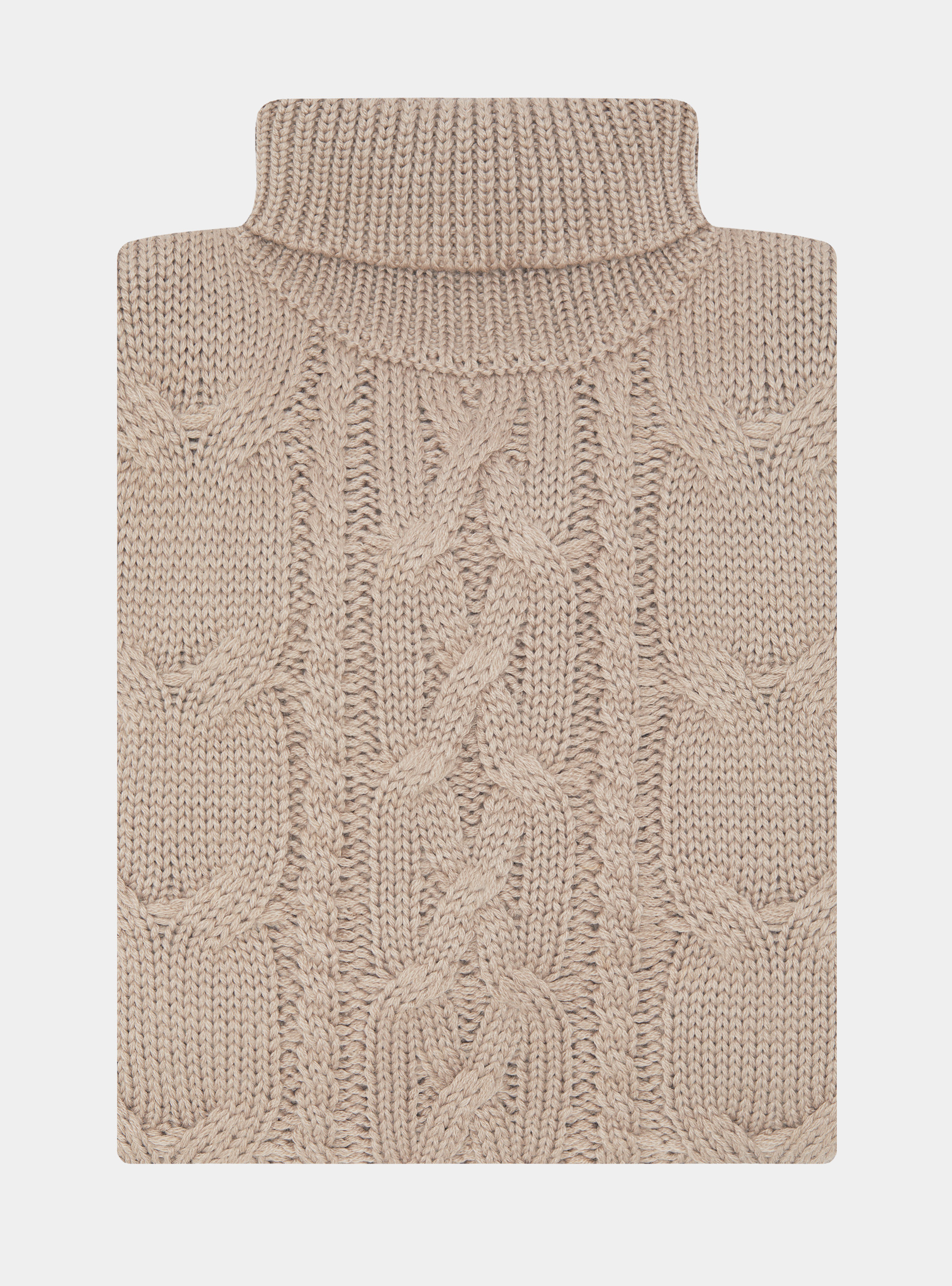 Maglia collo alto con treccione in misto lana, SABBIA