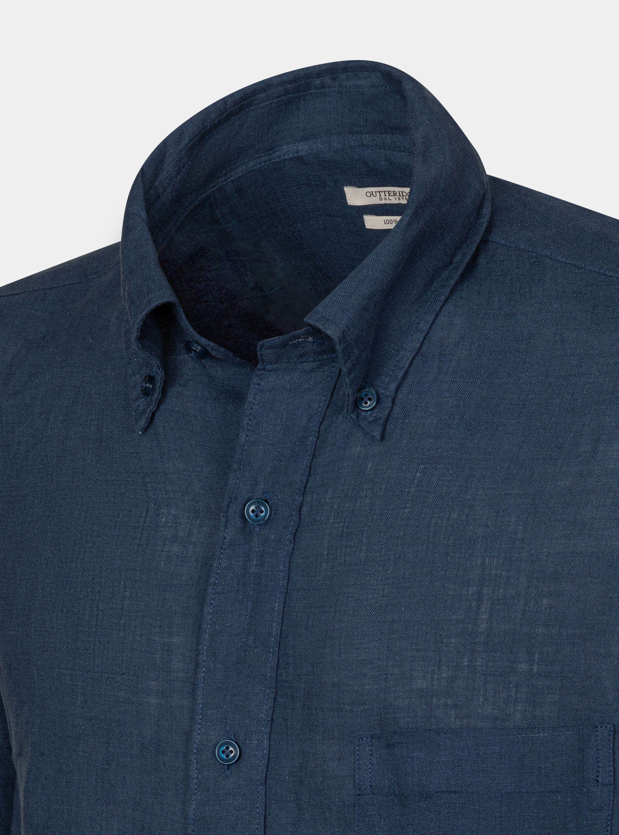 Hemd mit Button-down-Kragen aus reinem Leinen, NAVY 0218C