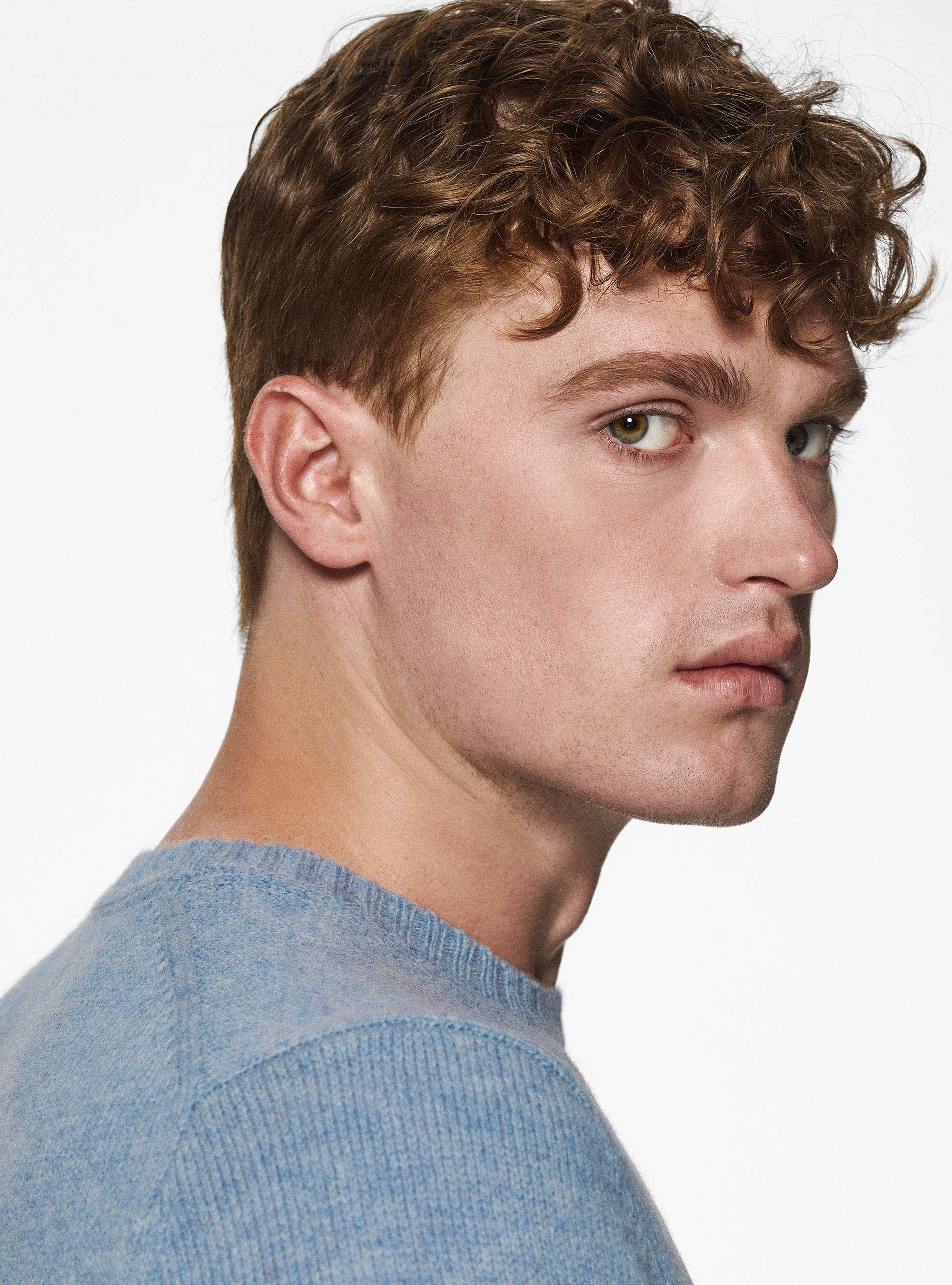 Maglia girocollo in lana shetland, AZZURRO