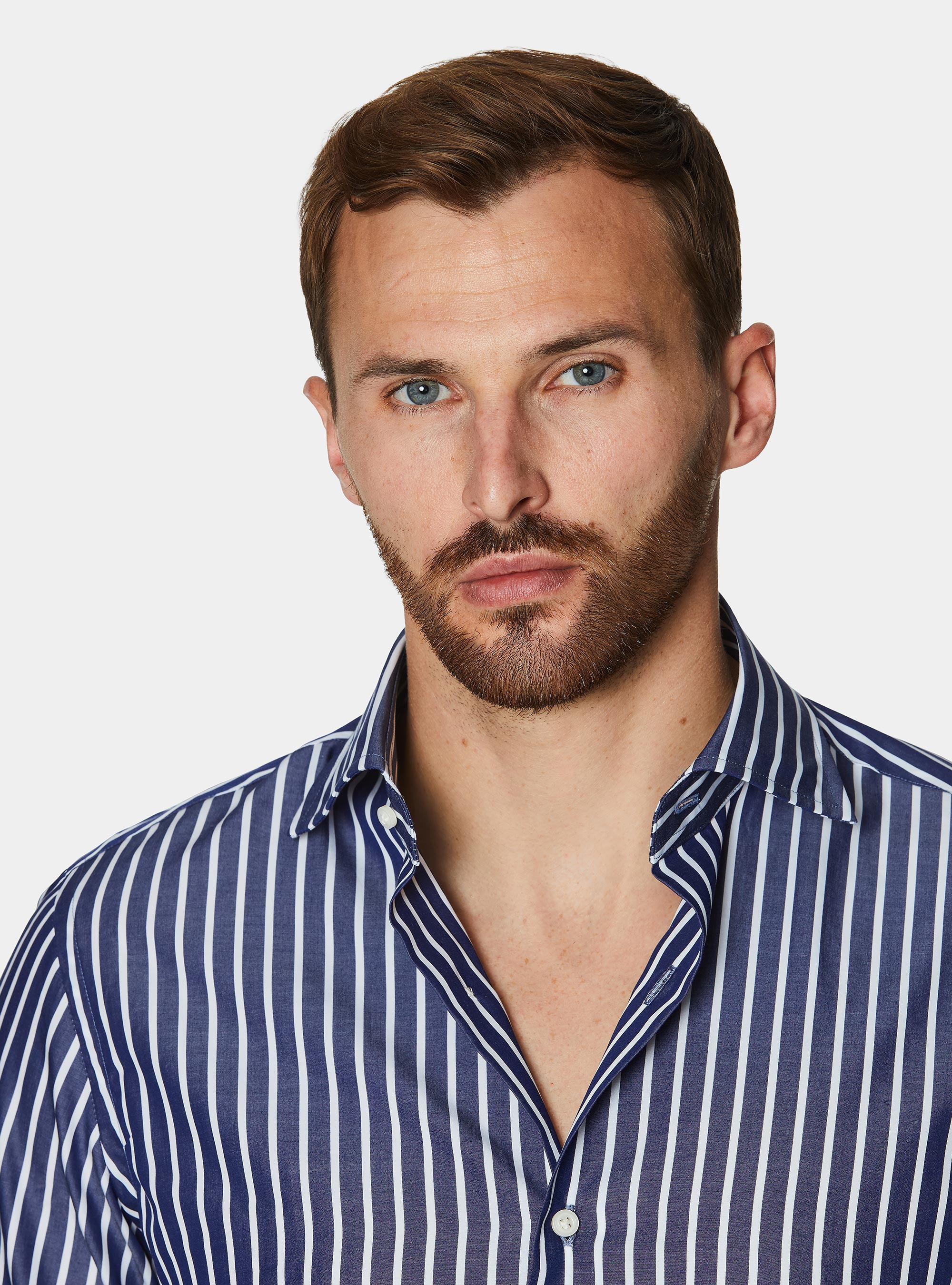 Camisa a rayas de popel&iacute;n de algod&oacute;n, AZUL MARINO