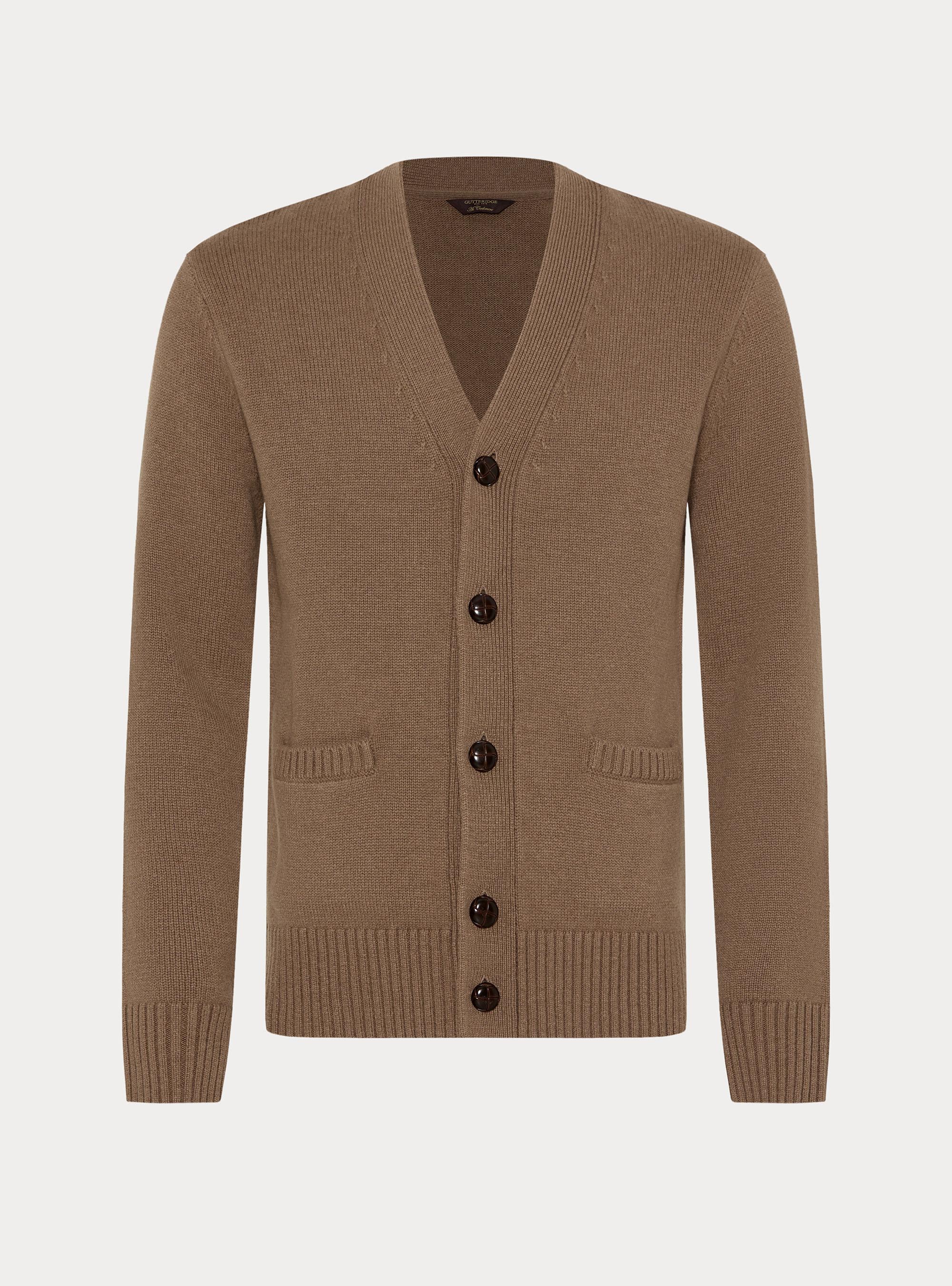 Gilet &agrave; boutons en laine et cachemire, NOISETTE