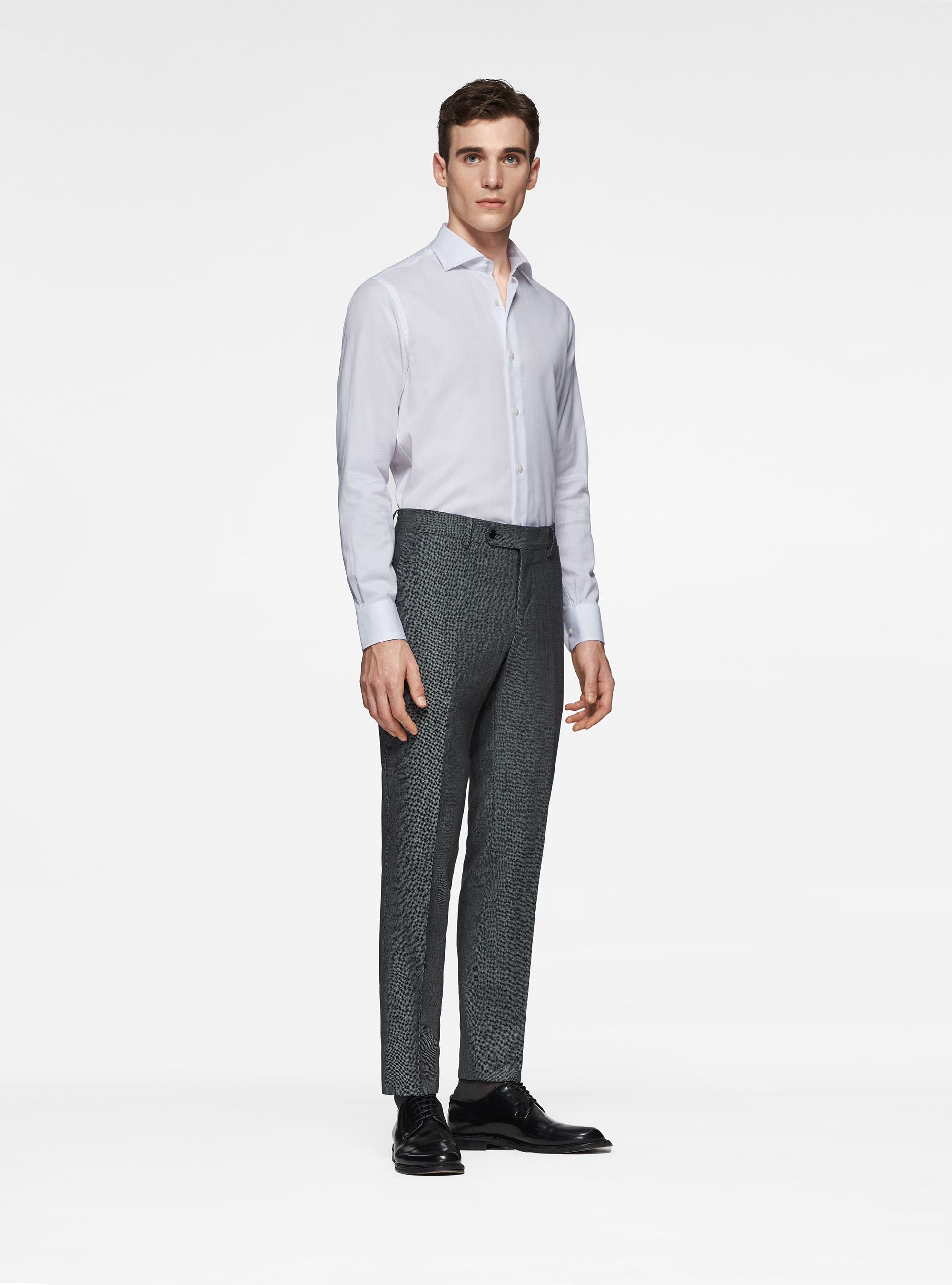 Pantaloni in pura lana occhio di pernice, GRIGIO CHIARO