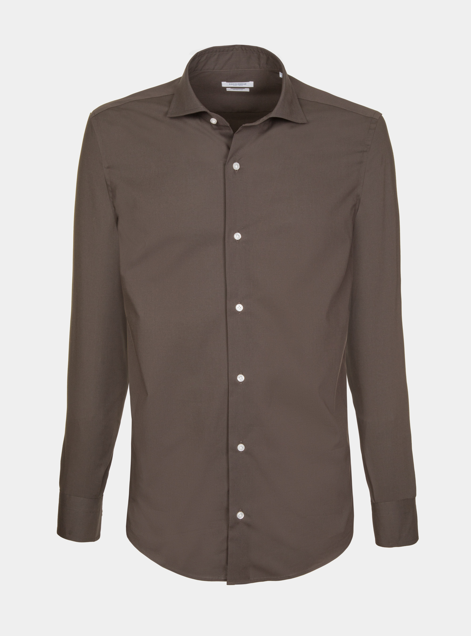 Camicia slim fit in popeline di cotone stretch, MARRONE