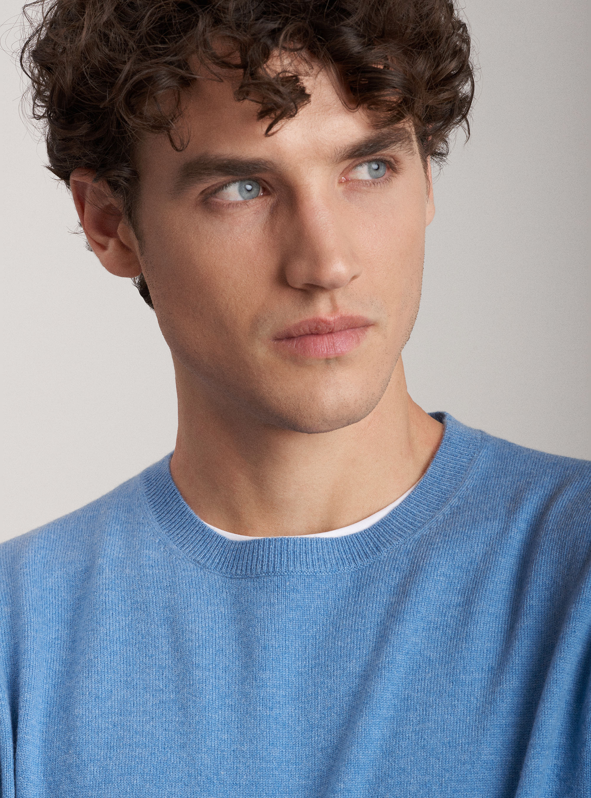 Lambswool wool and cashmere crew neck sweater, LIGHT BLUE