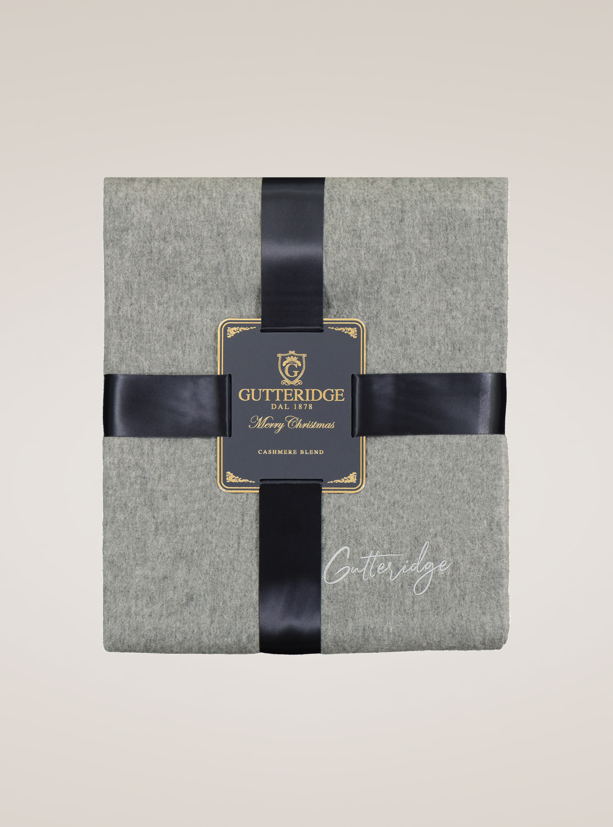 Plaid Merry Christmas in lana e cashmere con logo, ASFALTO