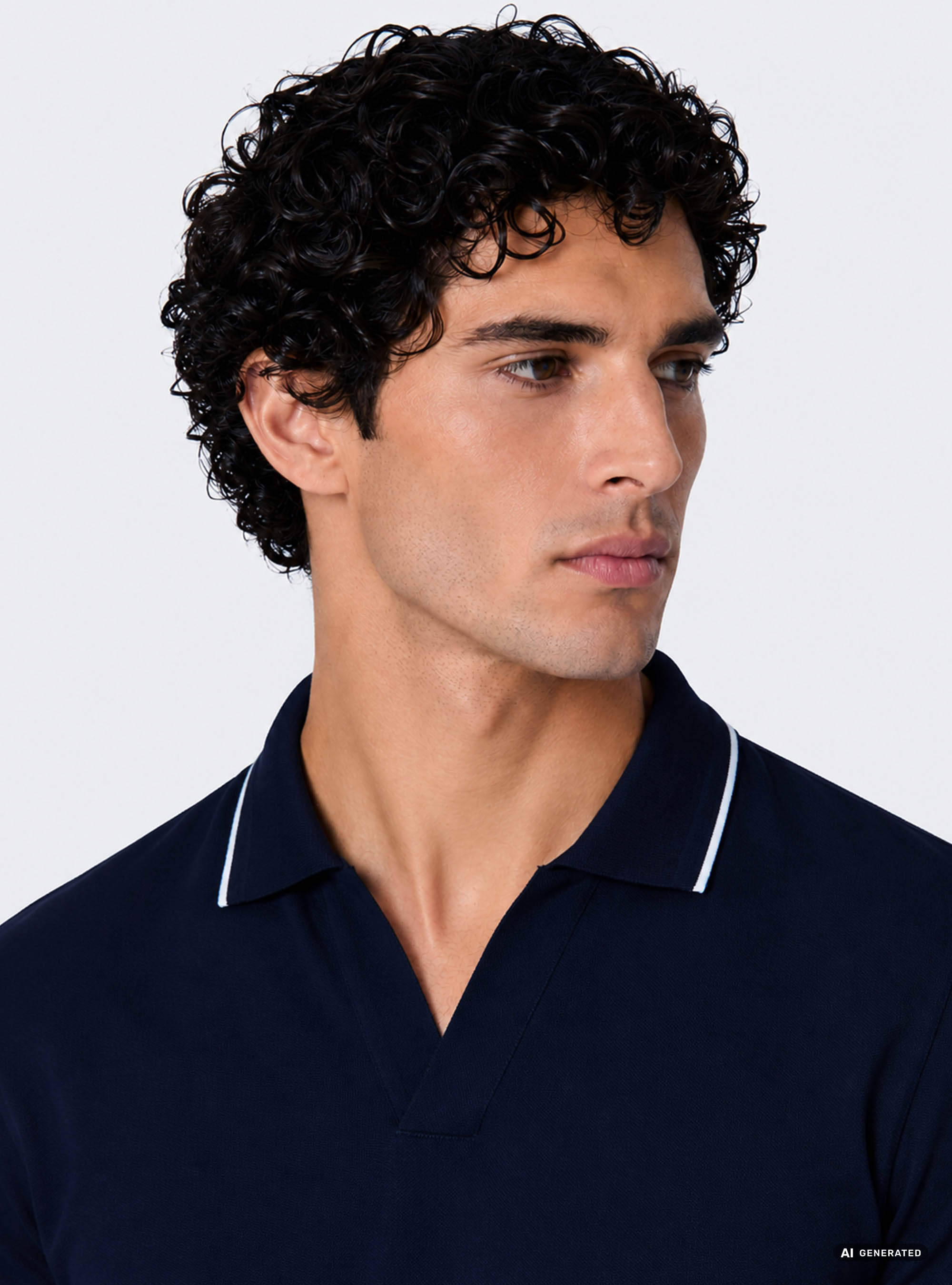 GT01 buttonless stretch pique polo shirt, NAVY BLUE