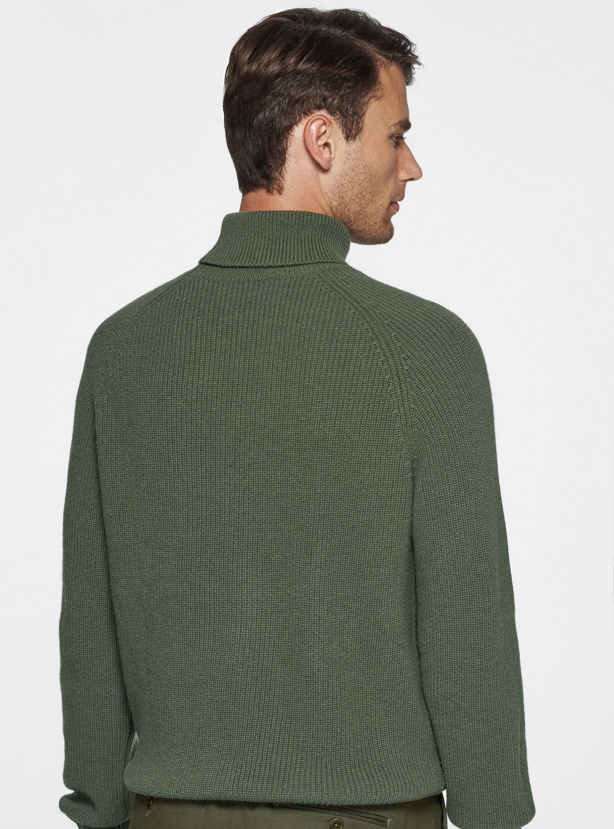 Maglia collo alto a costa perlata in lana merino, MILITARE 0609C