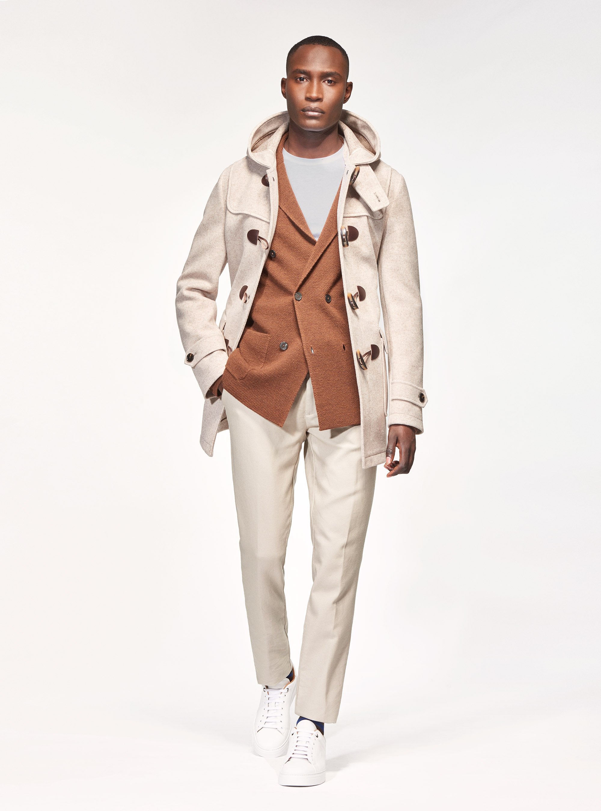 Montgomery con cappuccio in misto lana, ECRU