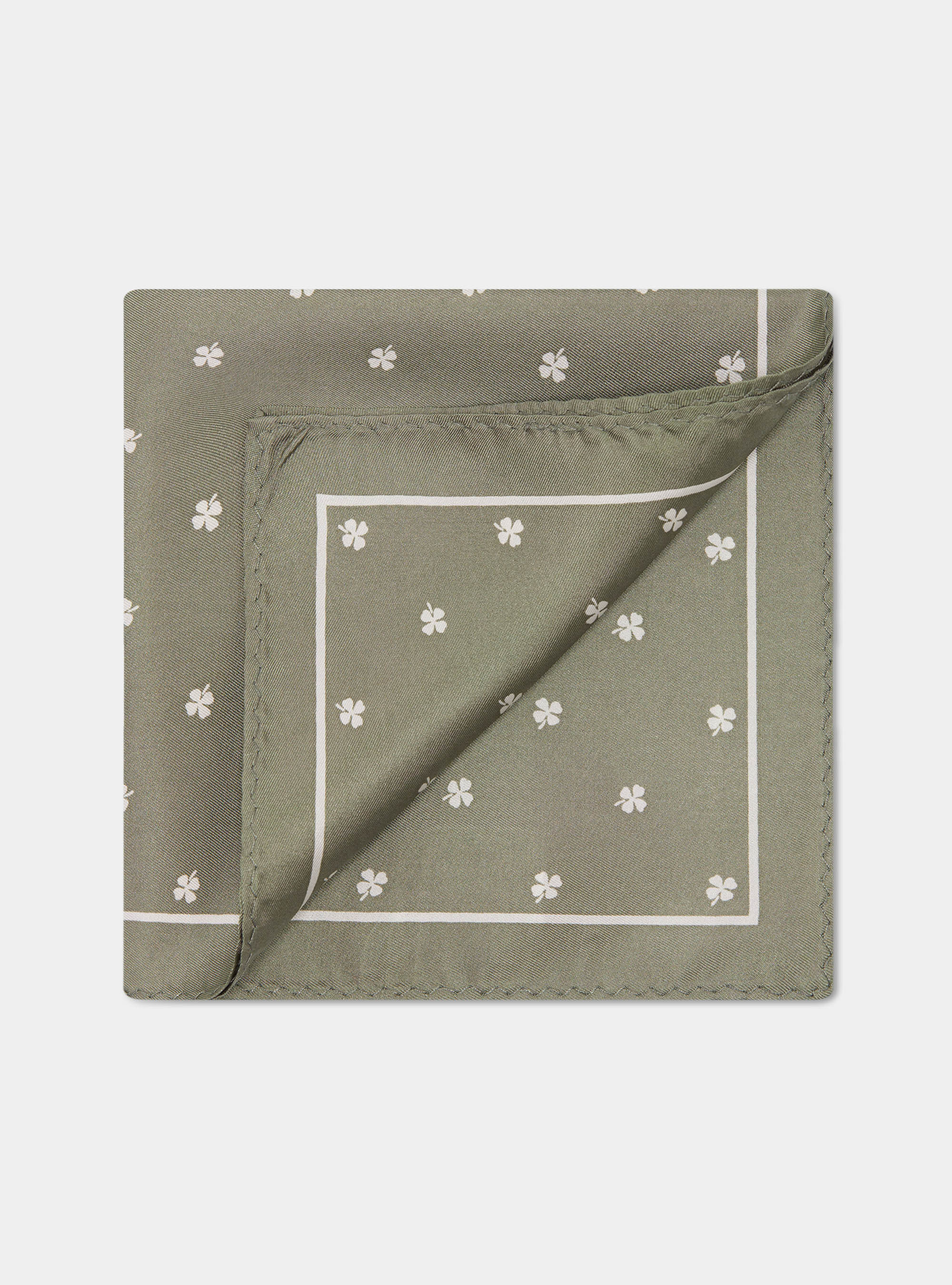 Pochette fantasia quadrifoglio in seta stampata, SALVIA 0602C