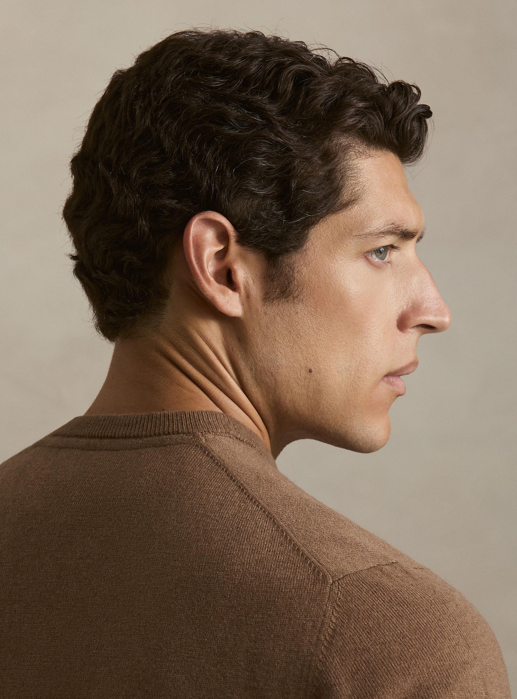 Girocollo in maglia in lana poliammide cashmere, HAZELNUT