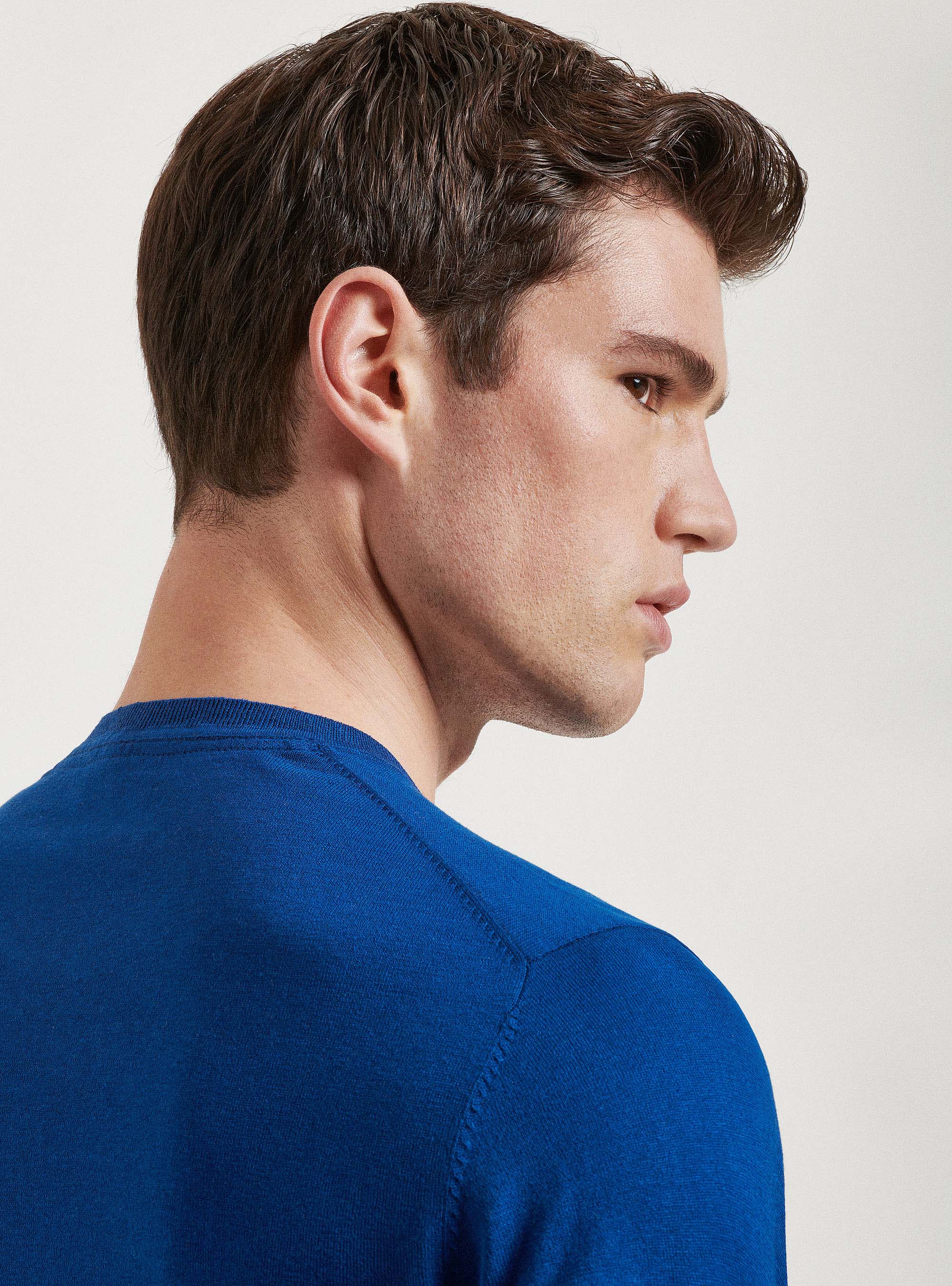 Maglia girocollo in seta e cotone, BLU ROYAL
