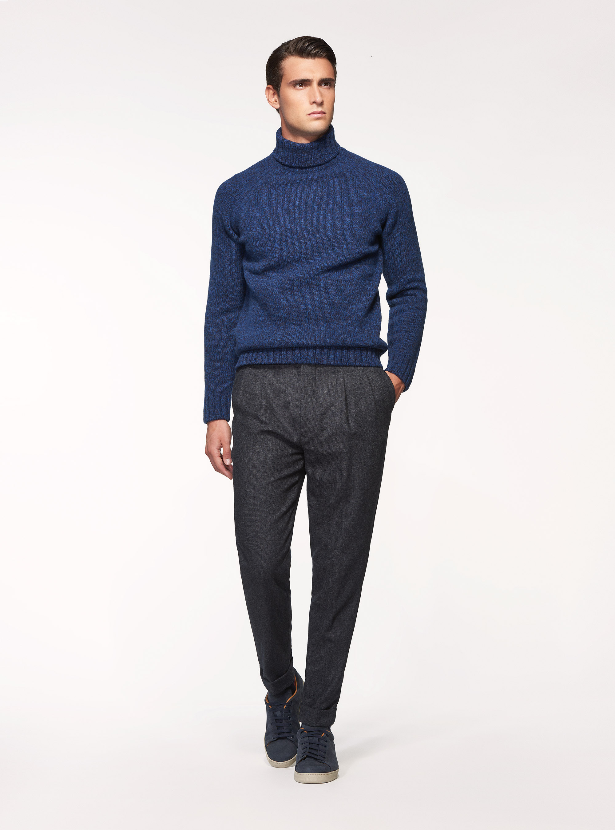 Pantaloni in flanella con doppia pince, ASFALTO