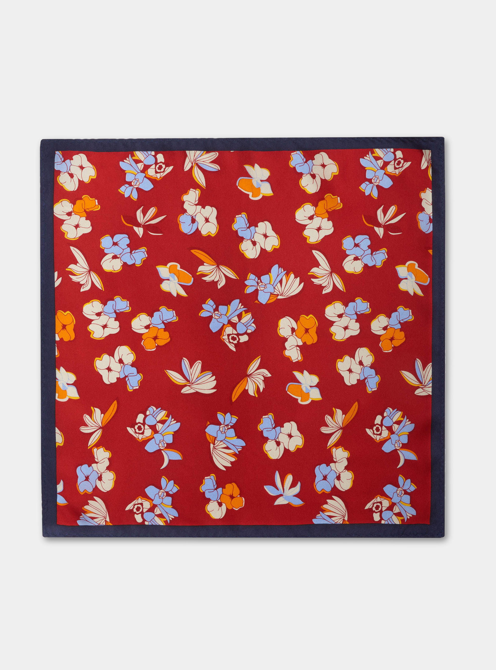 Pochette fantasia floreale in seta stampata, ROSSO