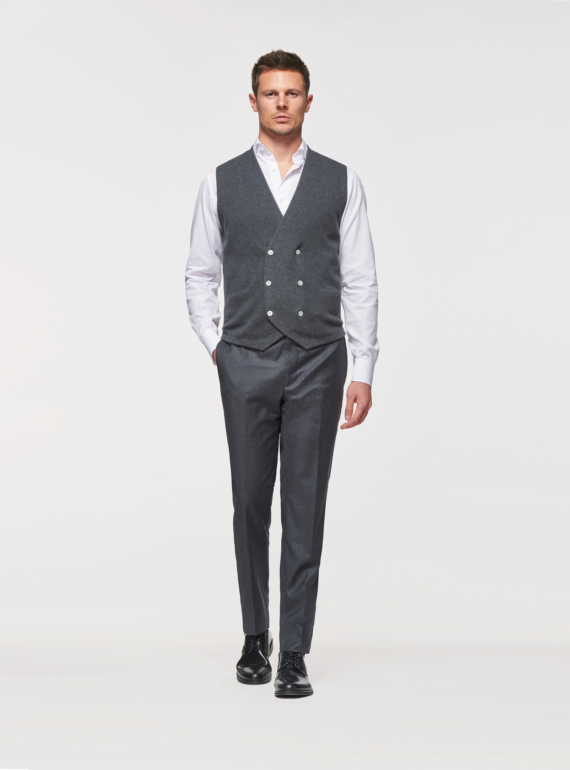 Gilet in maglia doppiopetto in cotone seta e cashmere, ASFALTO