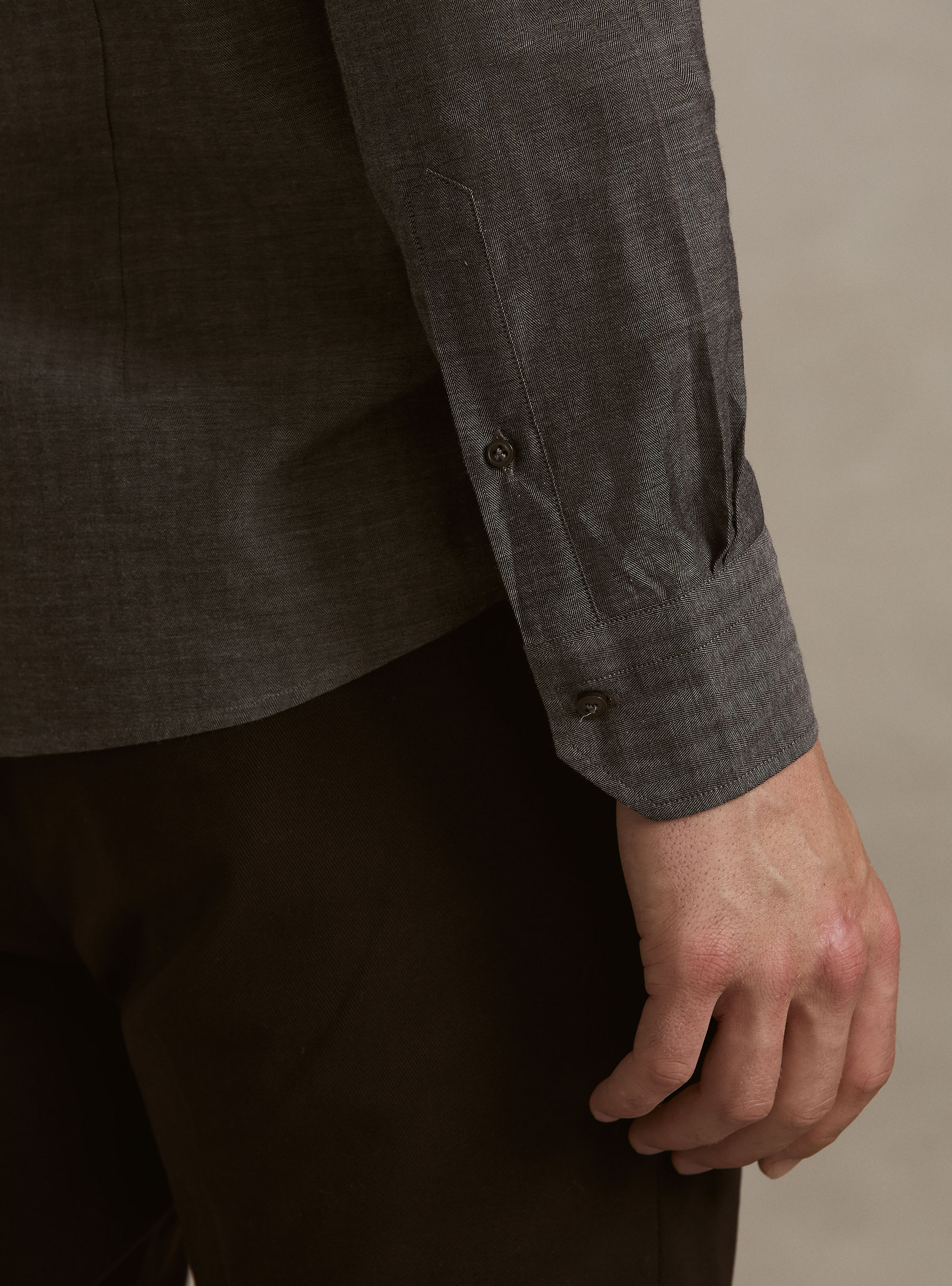 Camicia in flanella di cotone spigato, MARRONE
